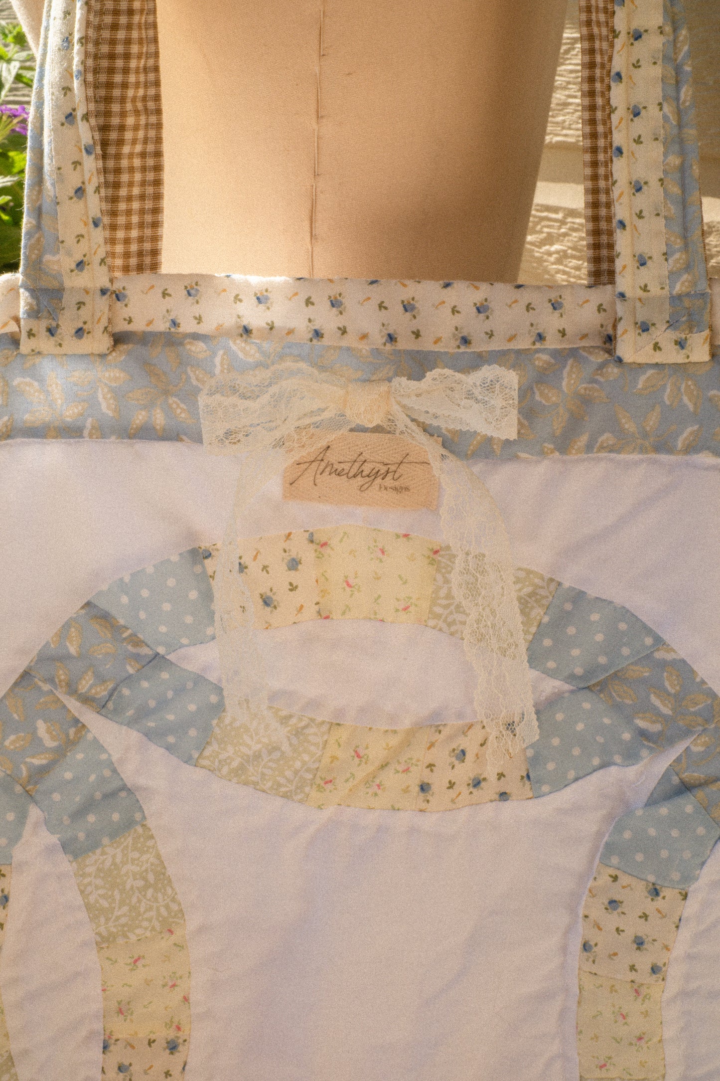 Handmade quilted mini tote bag - la mer