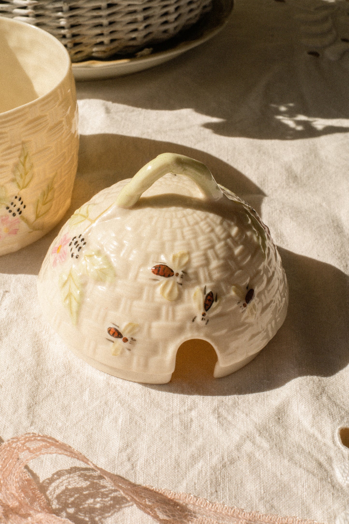 Vintage ceramic hand-painted honey pot