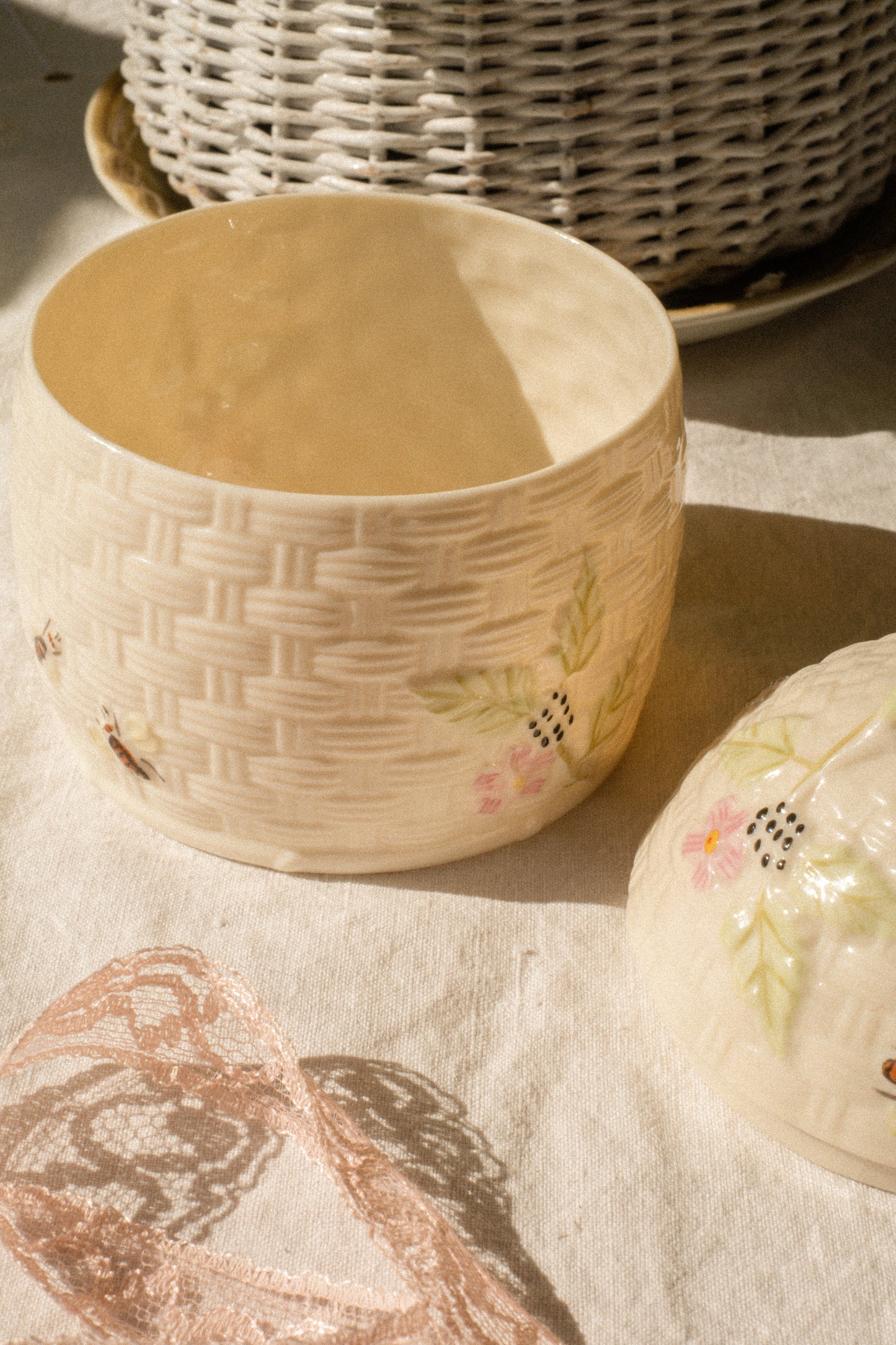 Vintage ceramic hand-painted honey pot