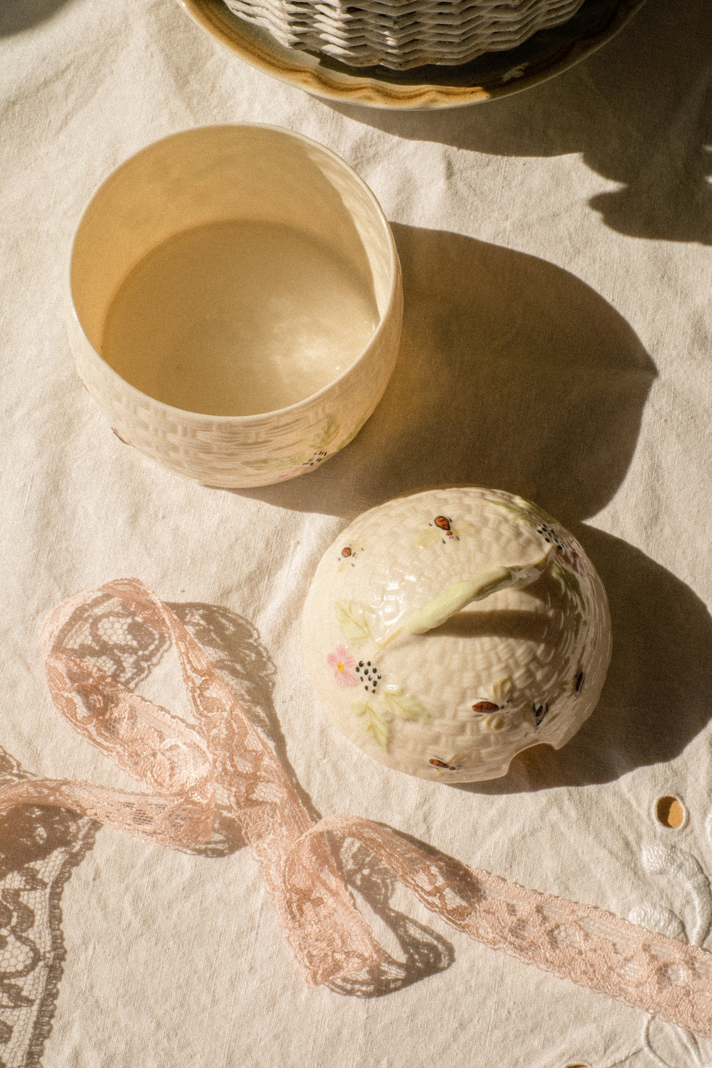Vintage ceramic hand-painted honey pot
