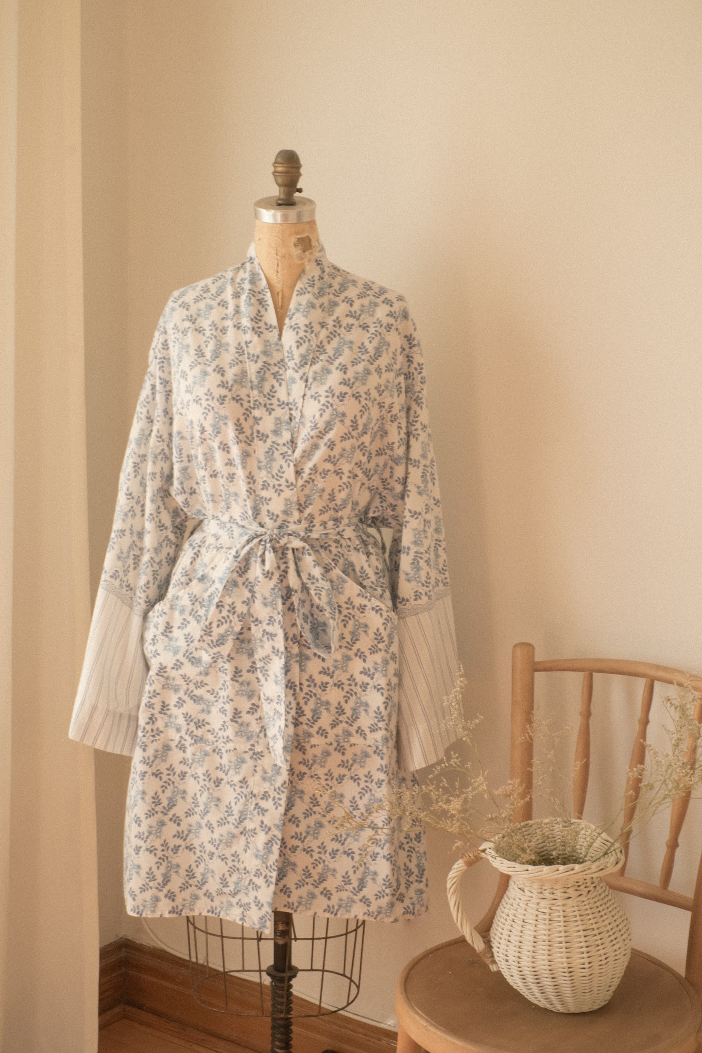 Handmade vintage cotton dressing gown set ♡ porcelain blue