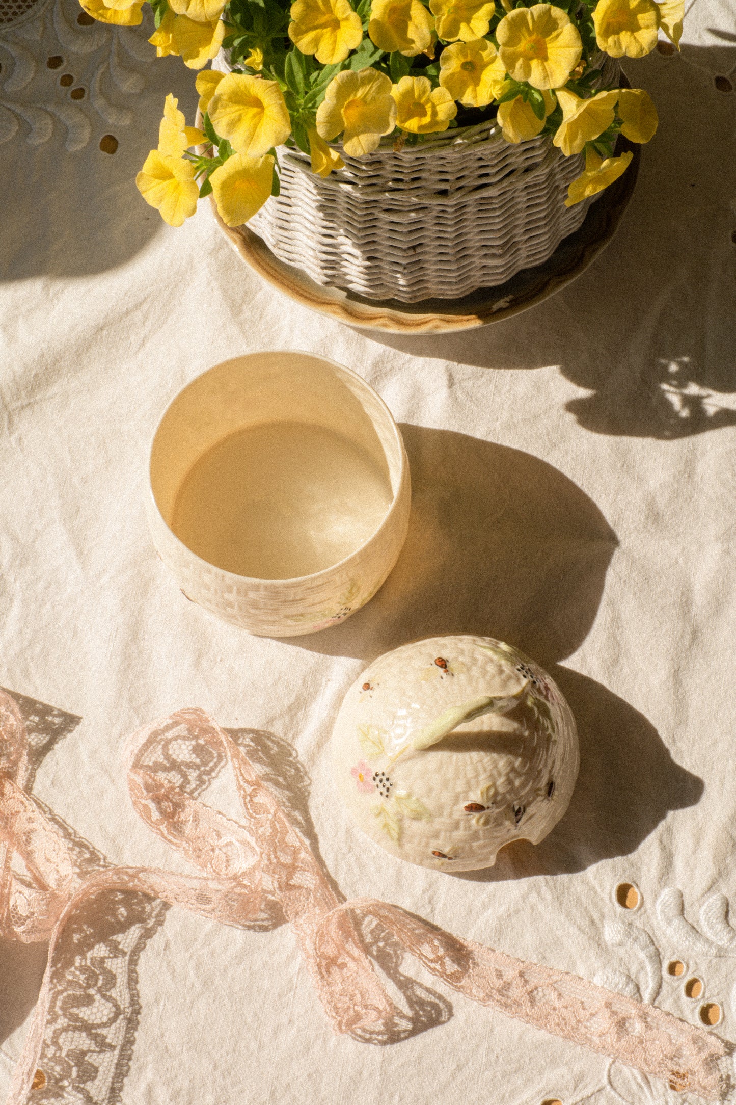 Vintage ceramic hand-painted honey pot