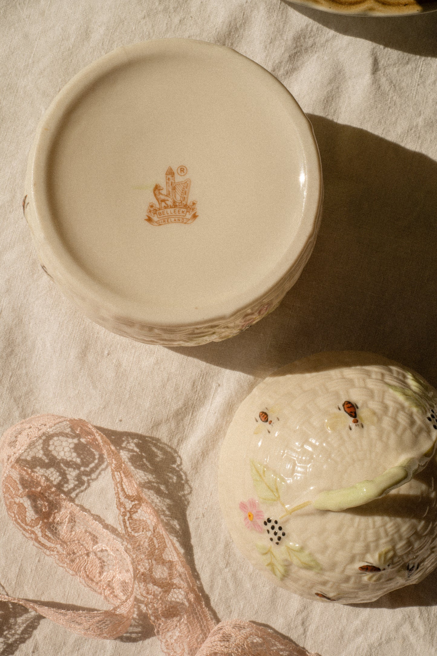 Vintage ceramic hand-painted honey pot