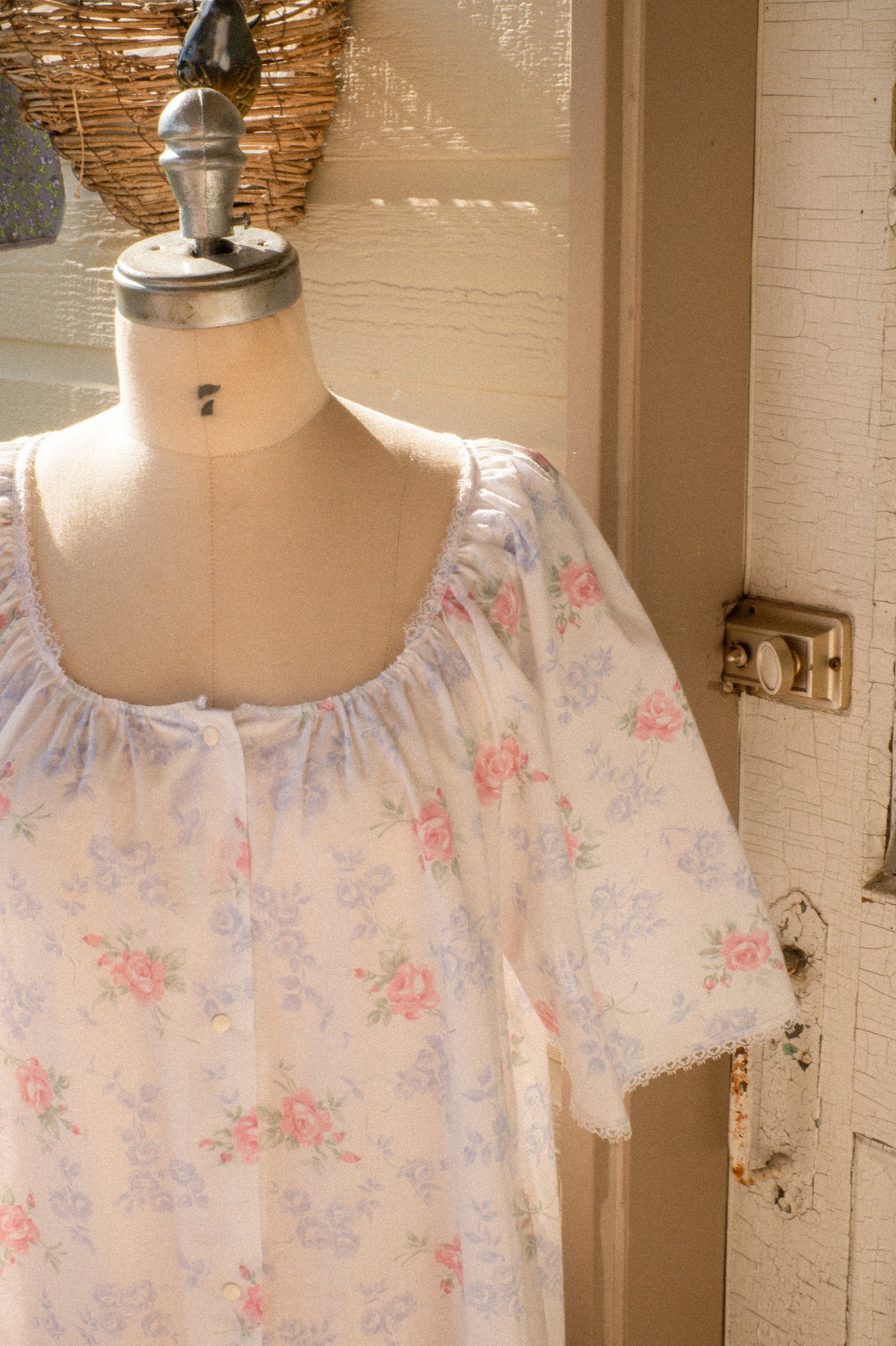 Vintage ruffled floral cotton nighty
