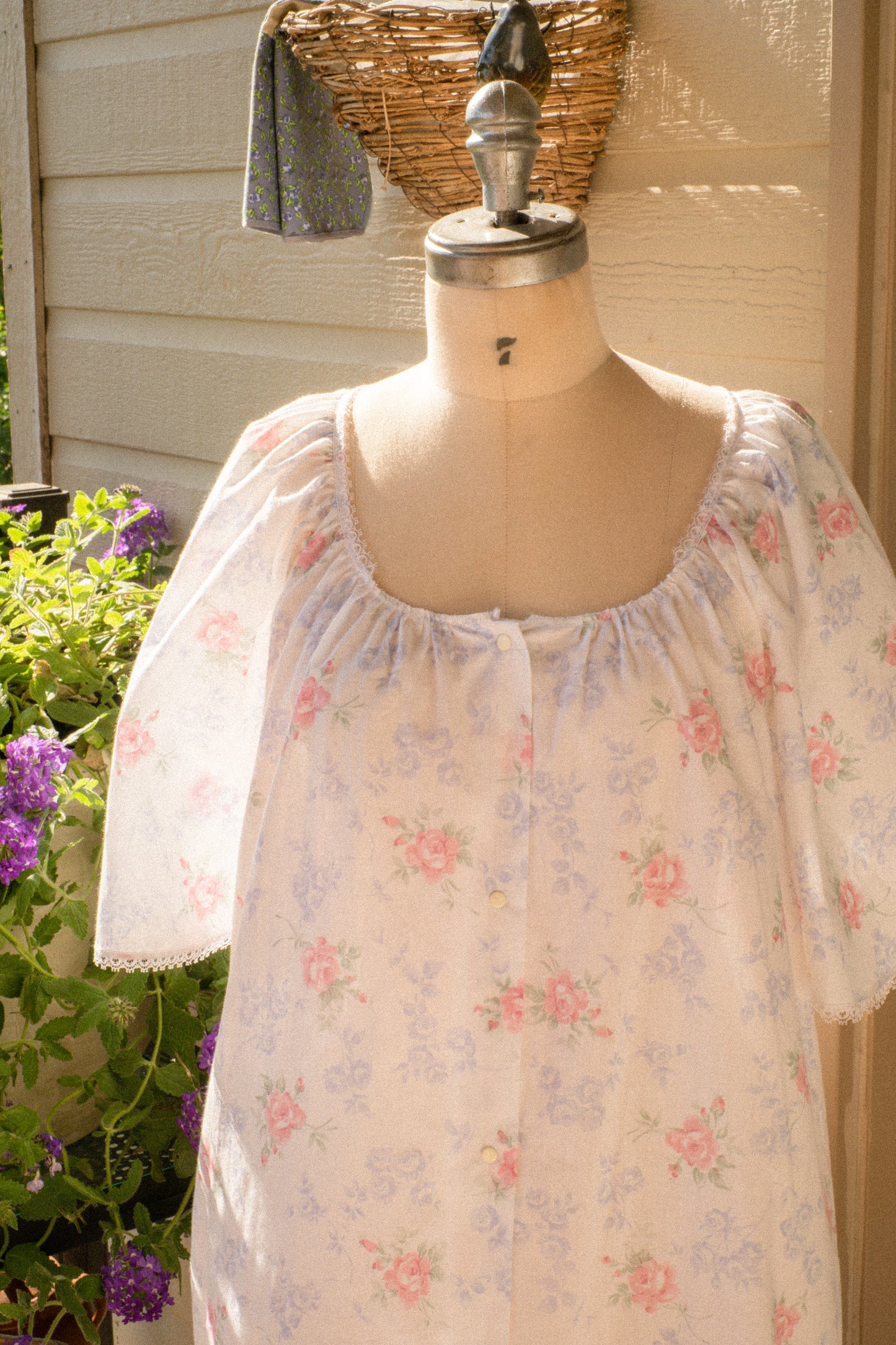 Vintage ruffled floral cotton nighty