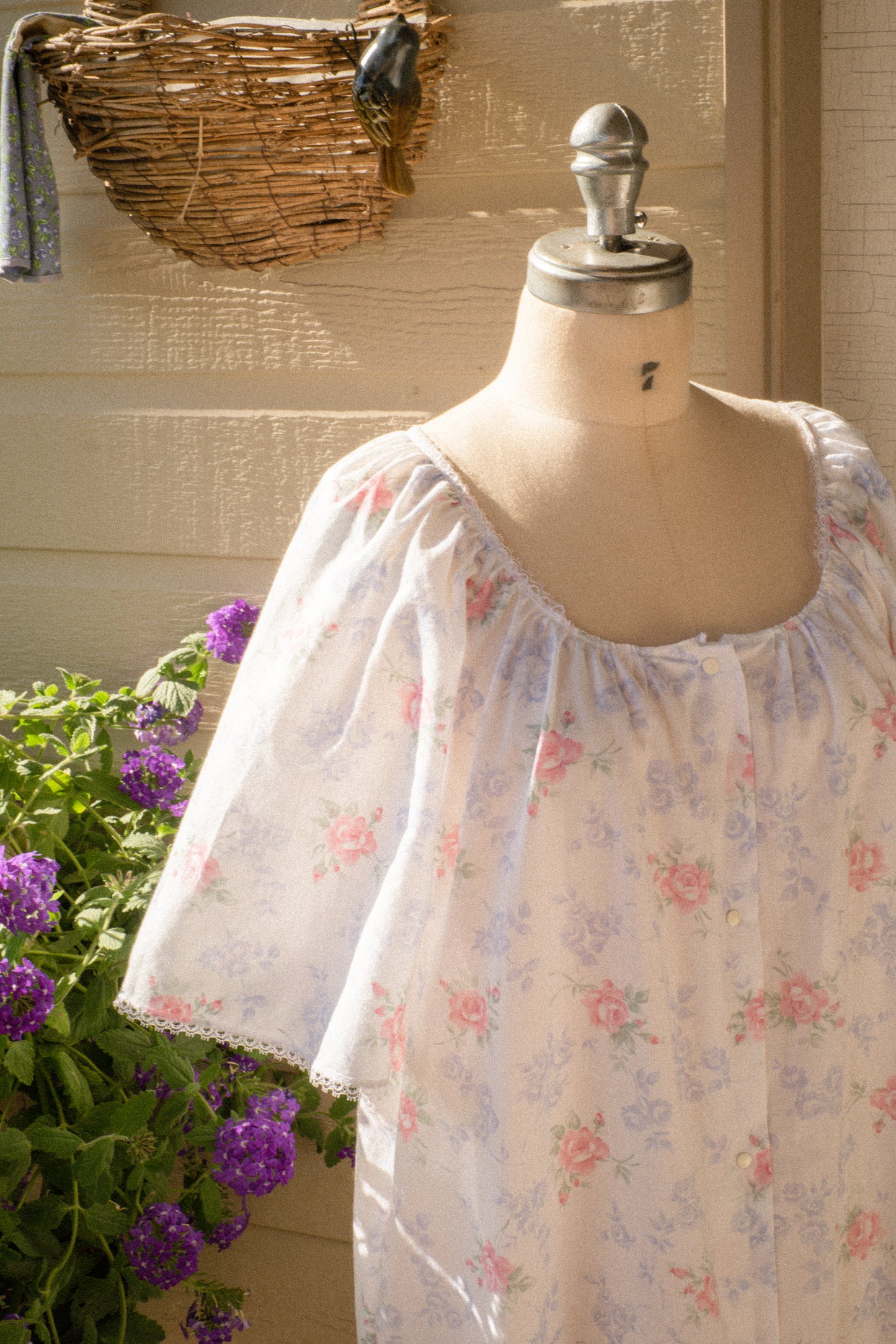 Vintage ruffled floral cotton nighty