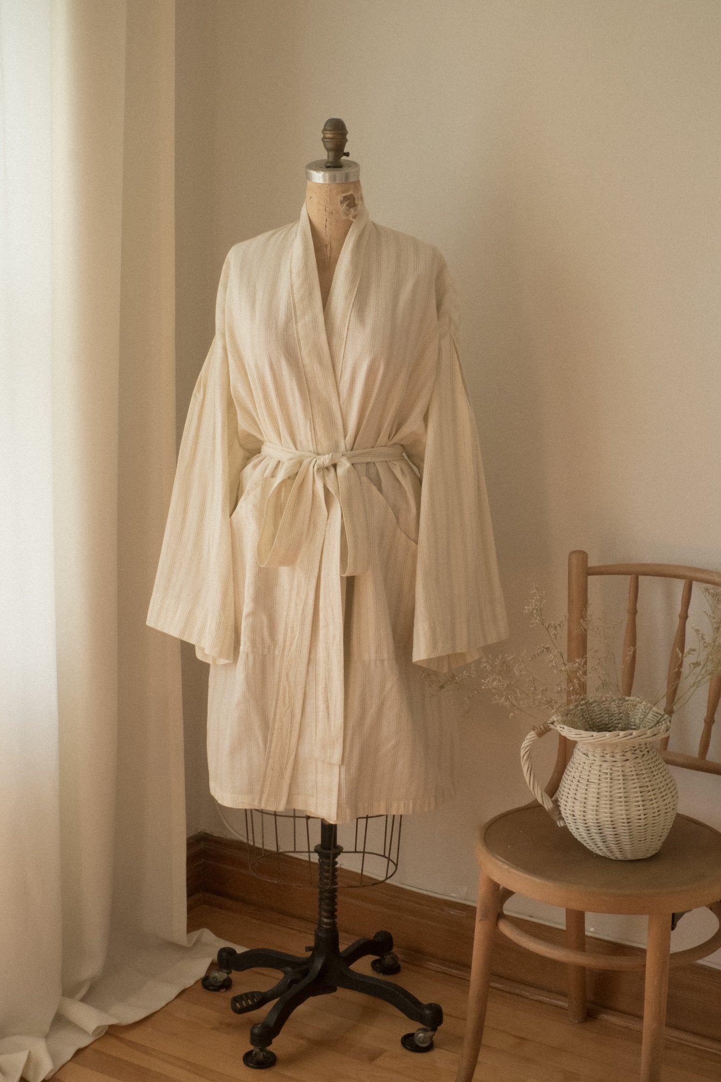 Handmade vintage cotton dressing gown ♡ oatmilk