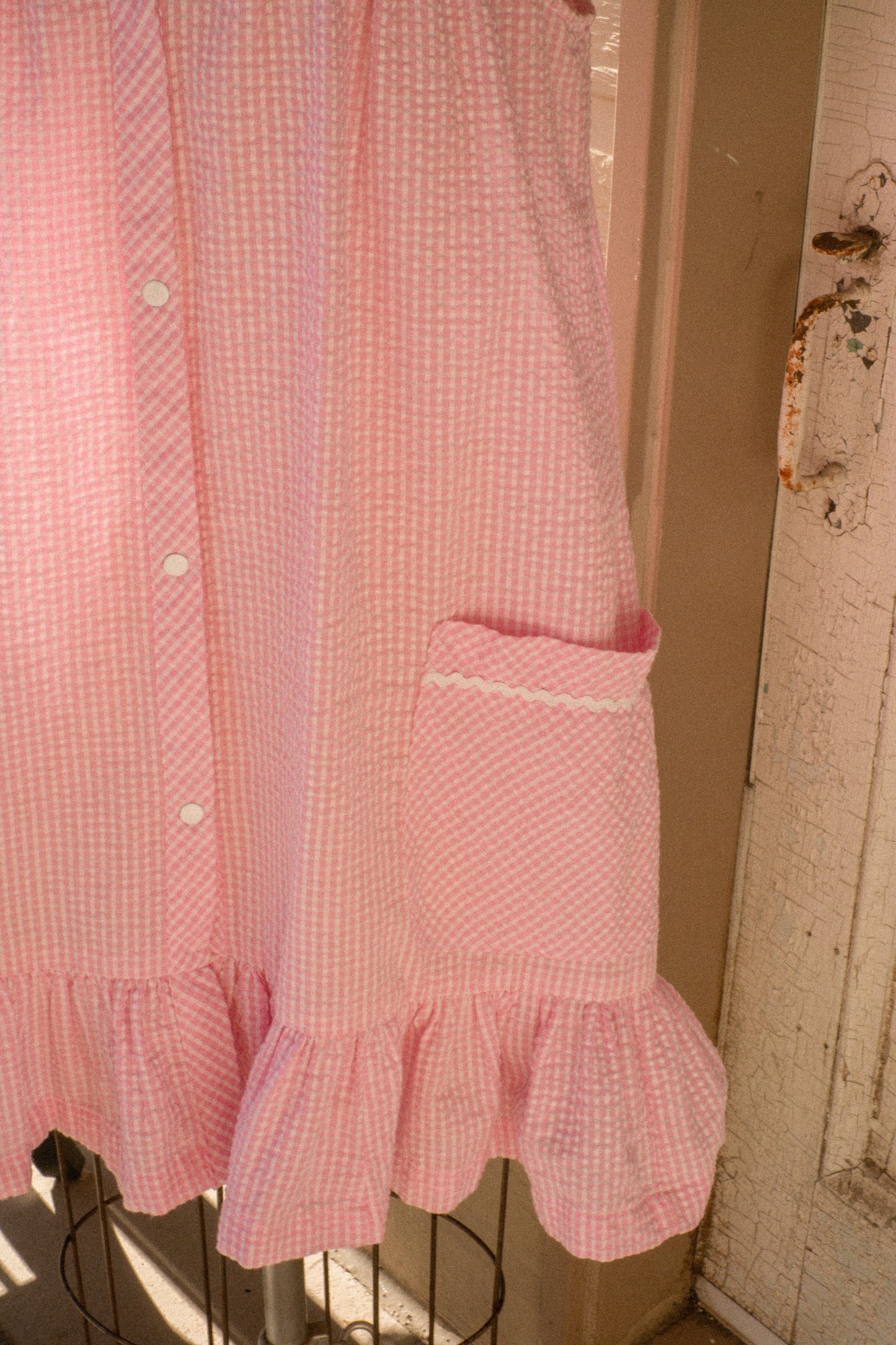 Vintage gingham embroidered ruffed nighty