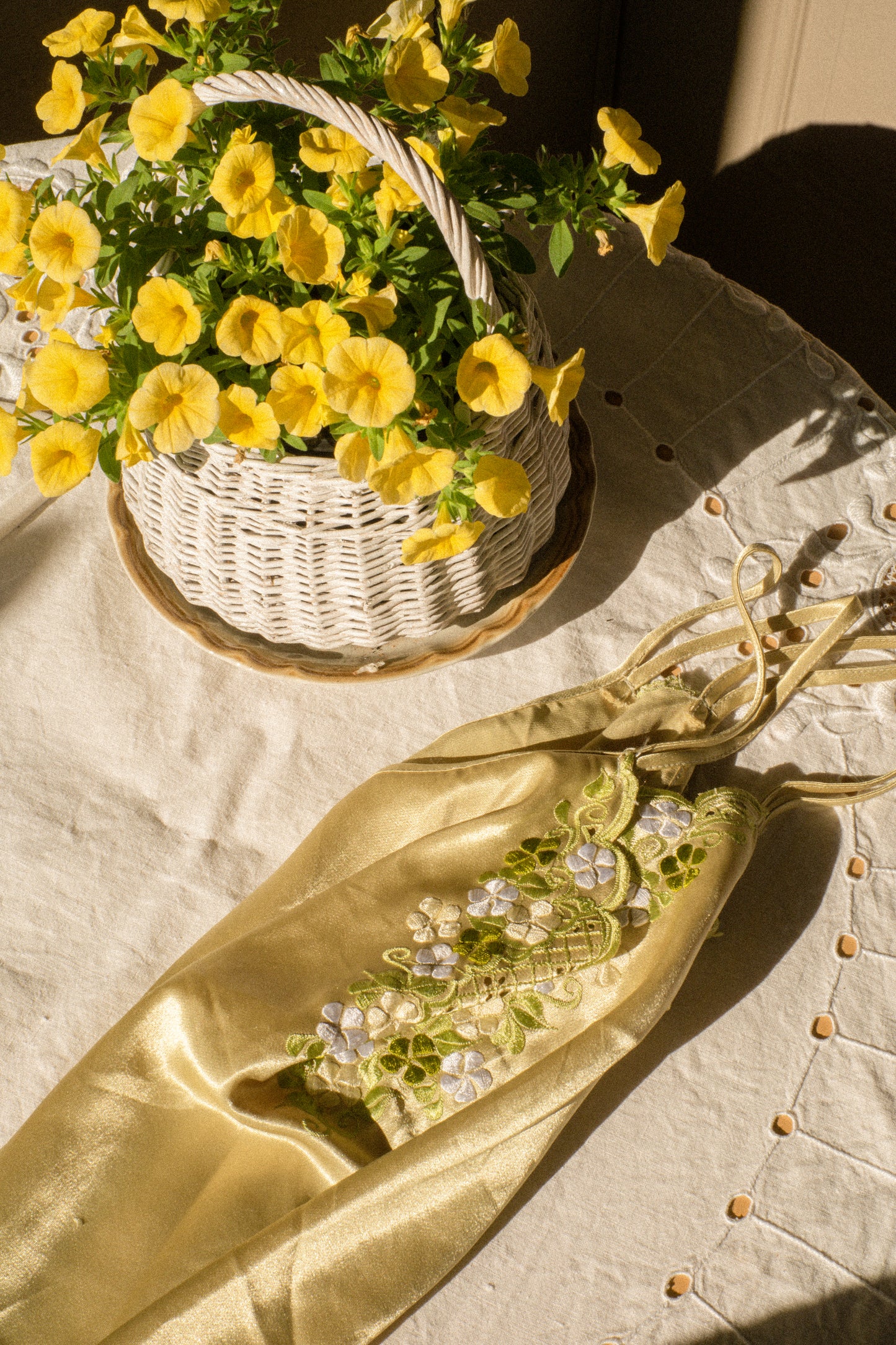 Vintage green satin embroidered slip dress