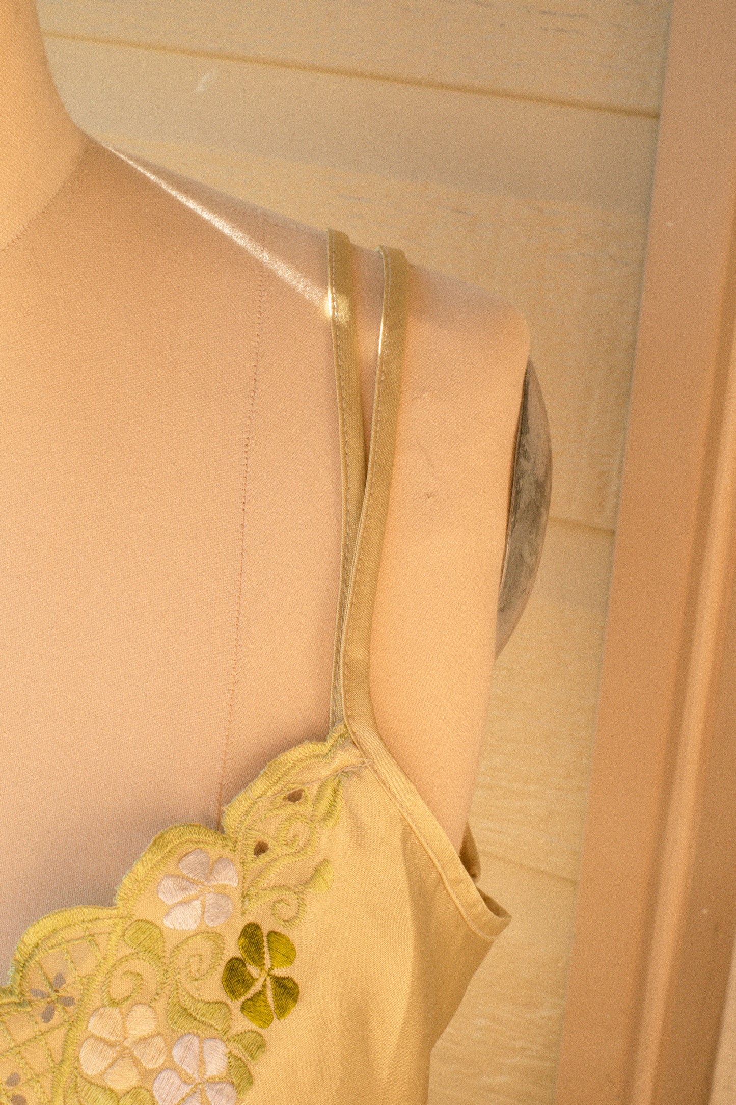 Vintage green satin embroidered slip dress