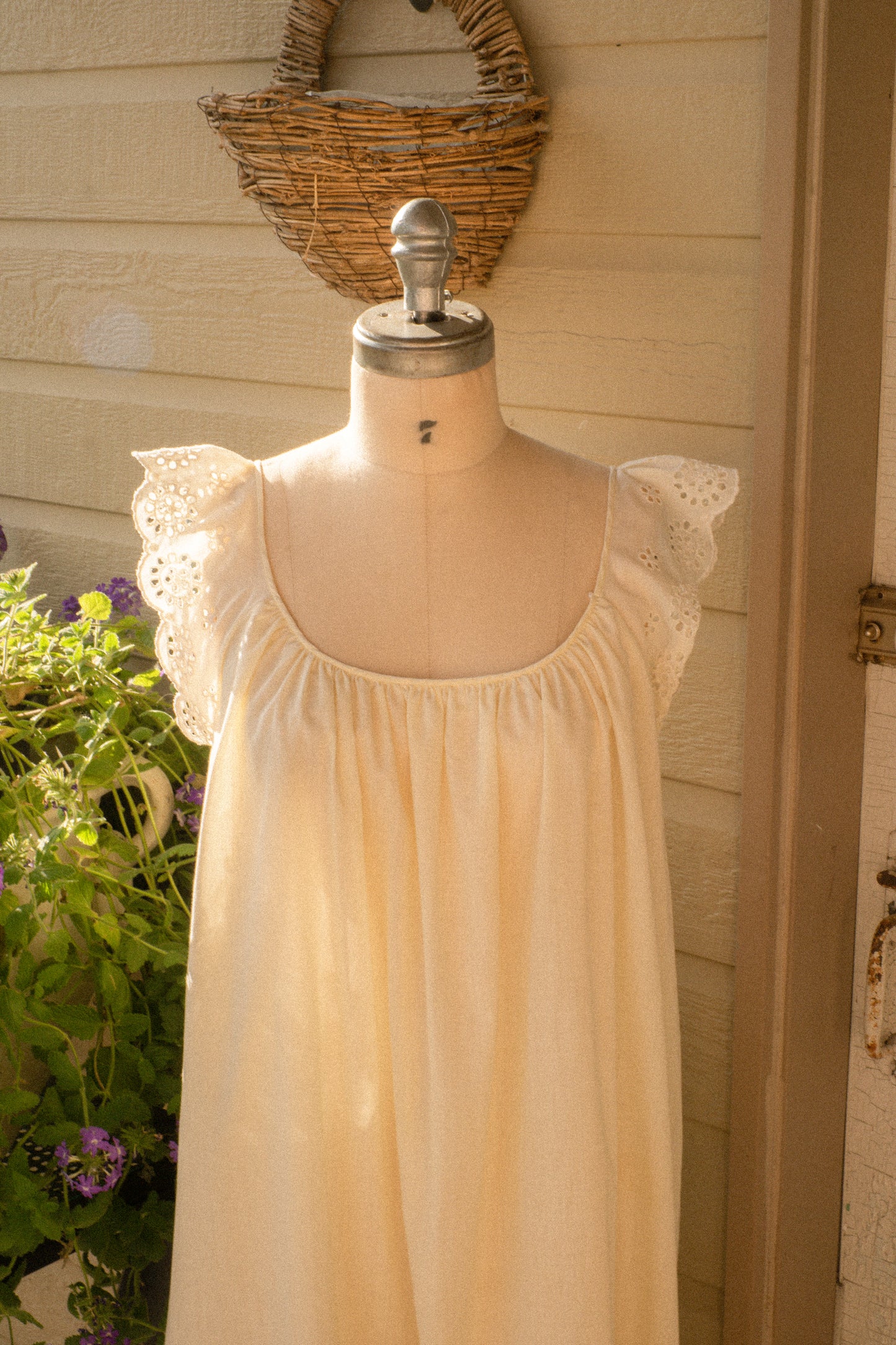 Vintage eyelet butter yellow night gown