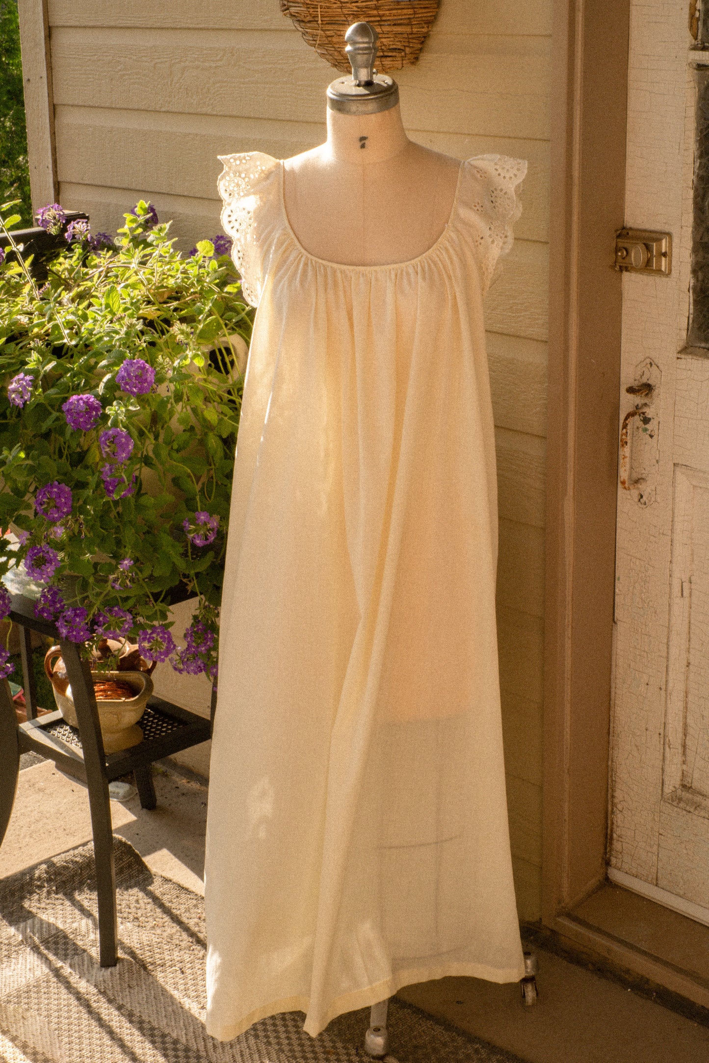Vintage eyelet butter yellow night gown