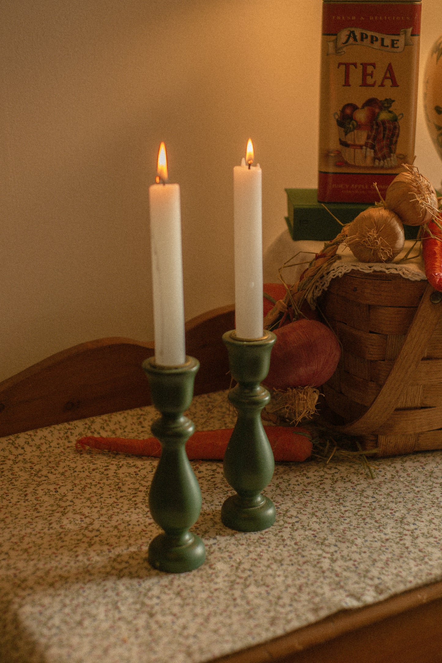 vintage wooden candlesticks
