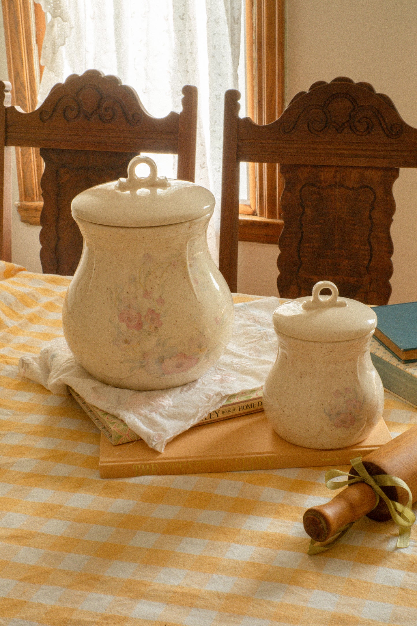 Vintage floral cottage-core ceramic canister set