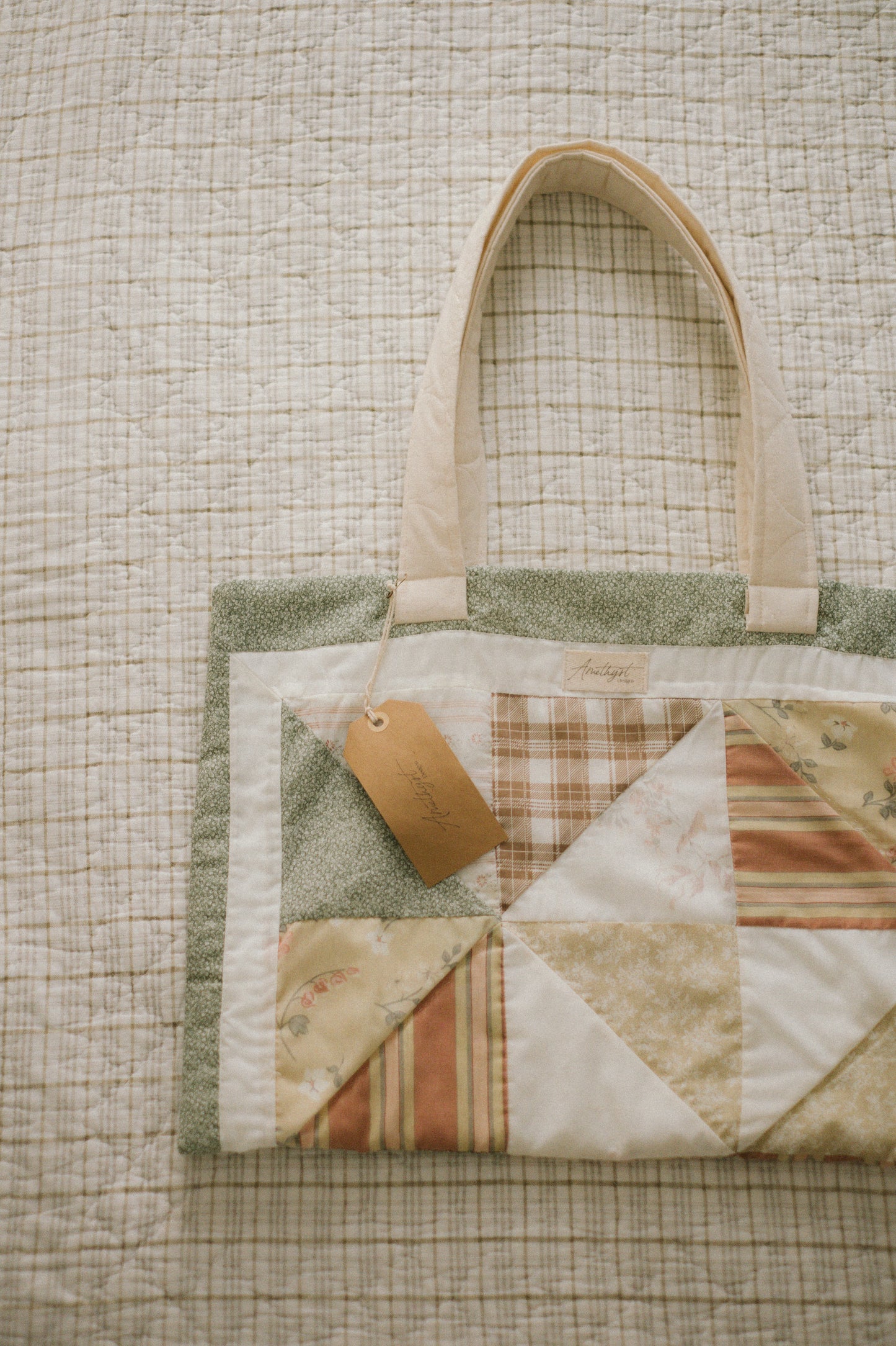 Handmade quilted reusable bag - sage ♡