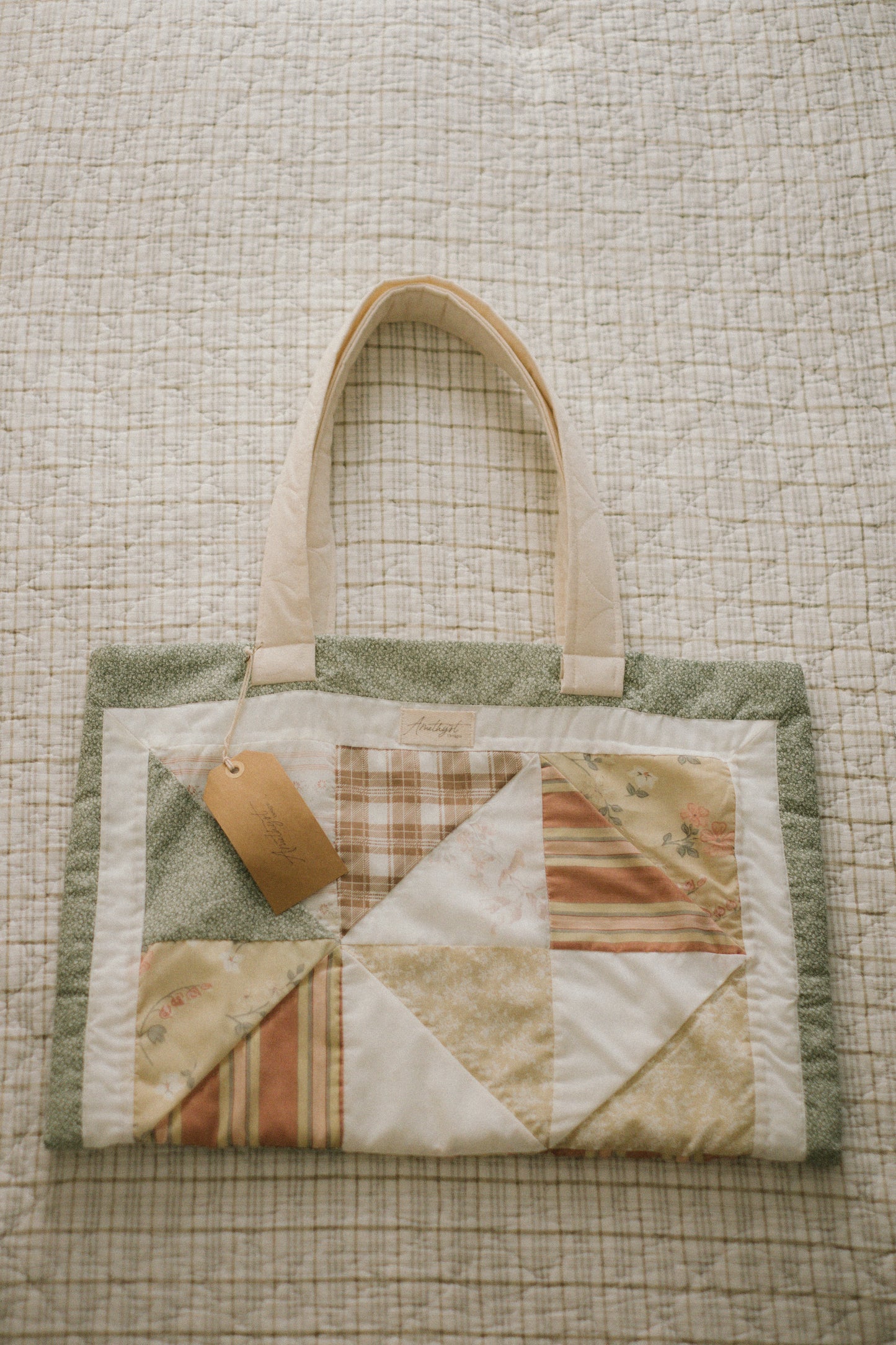Handmade quilted reusable bag - sage ♡
