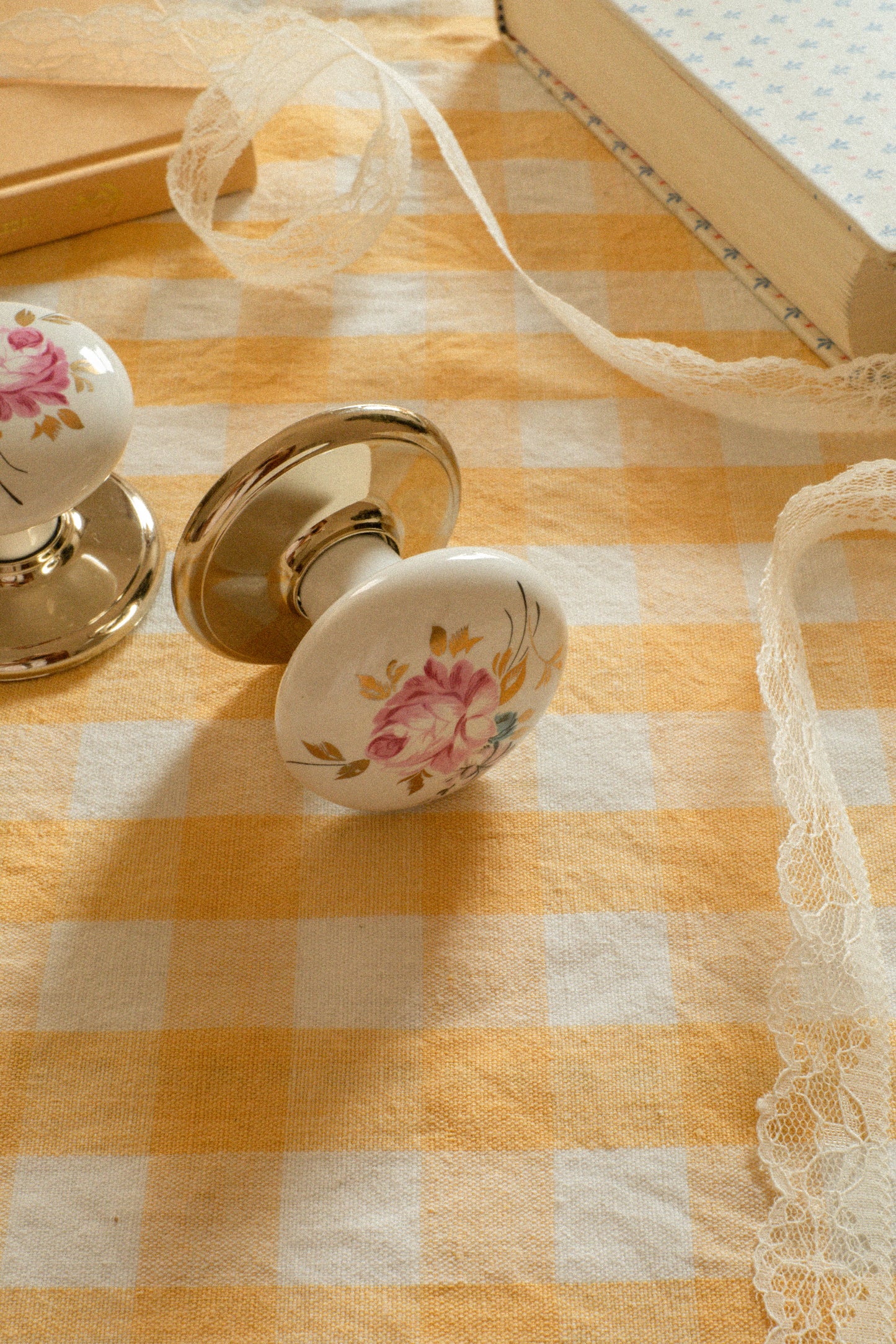 Vintage hand-painted porcelain door knob Set