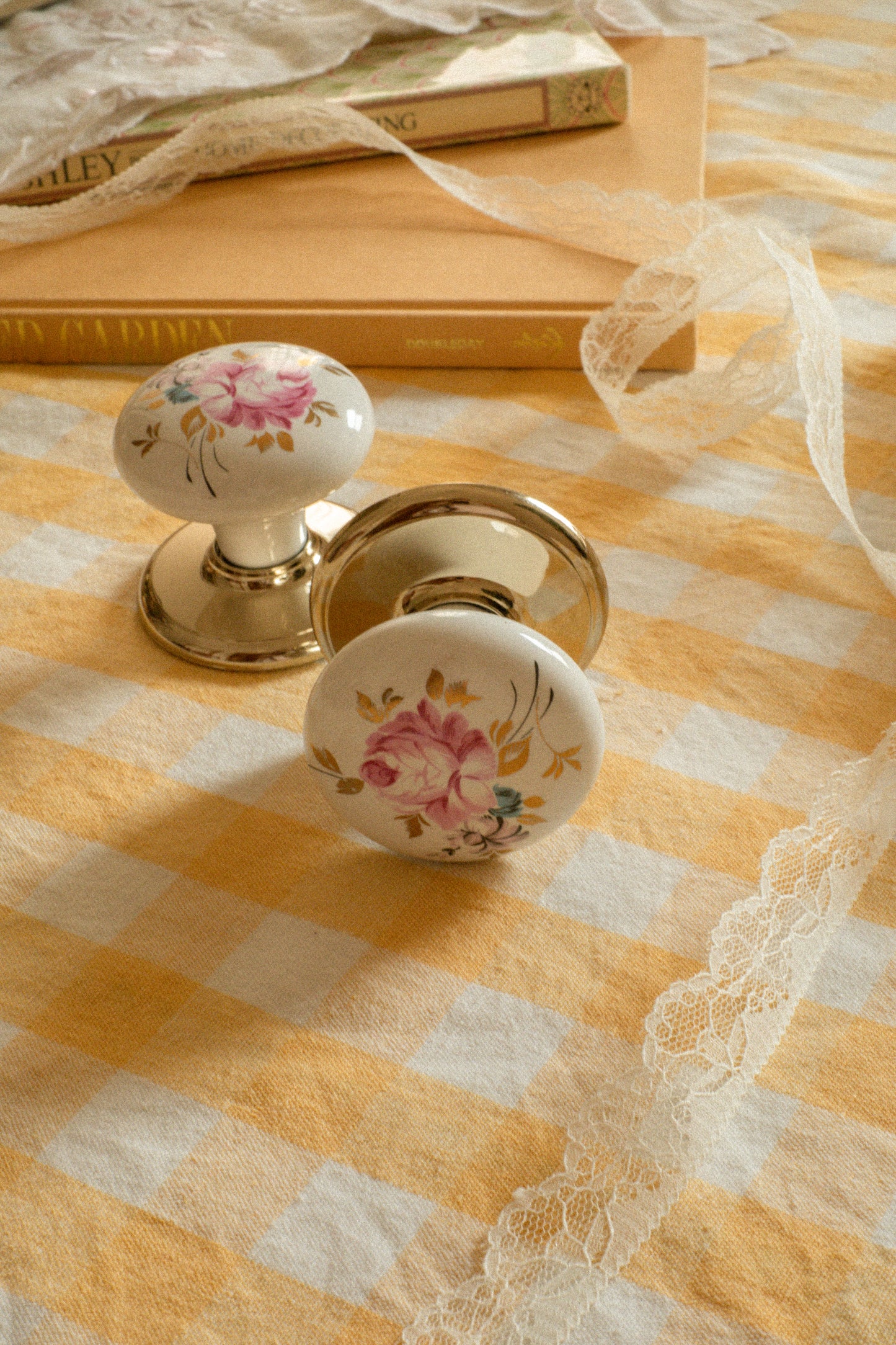 Vintage hand-painted porcelain door knob Set