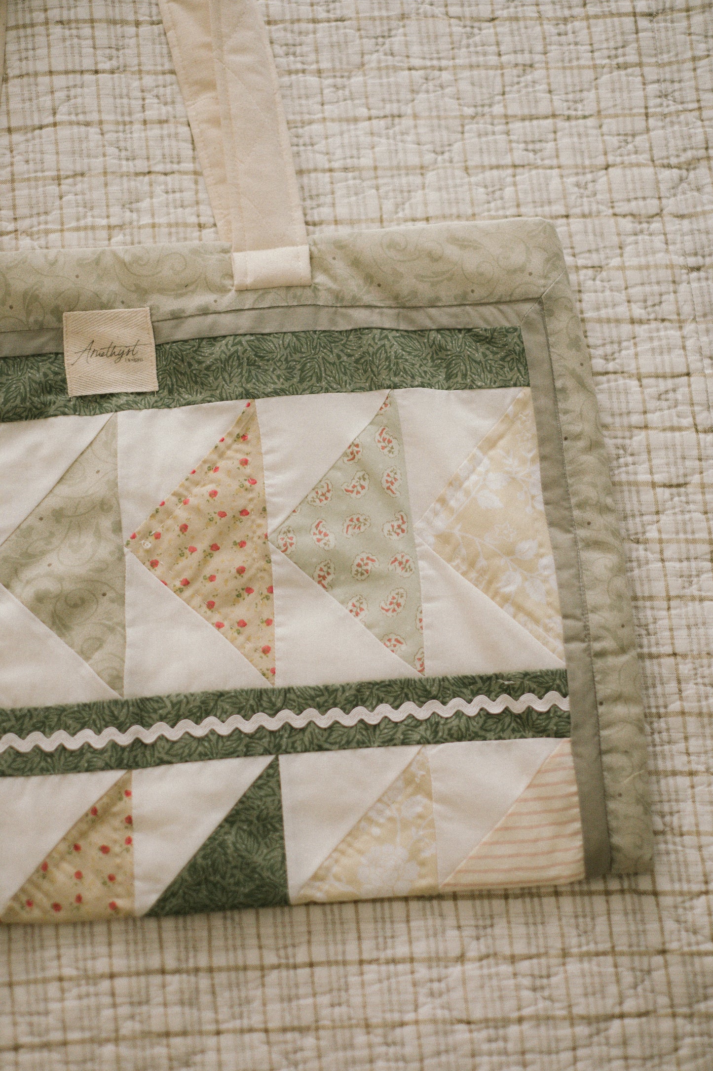 Handmade quilted reusable bag - mossy ♡