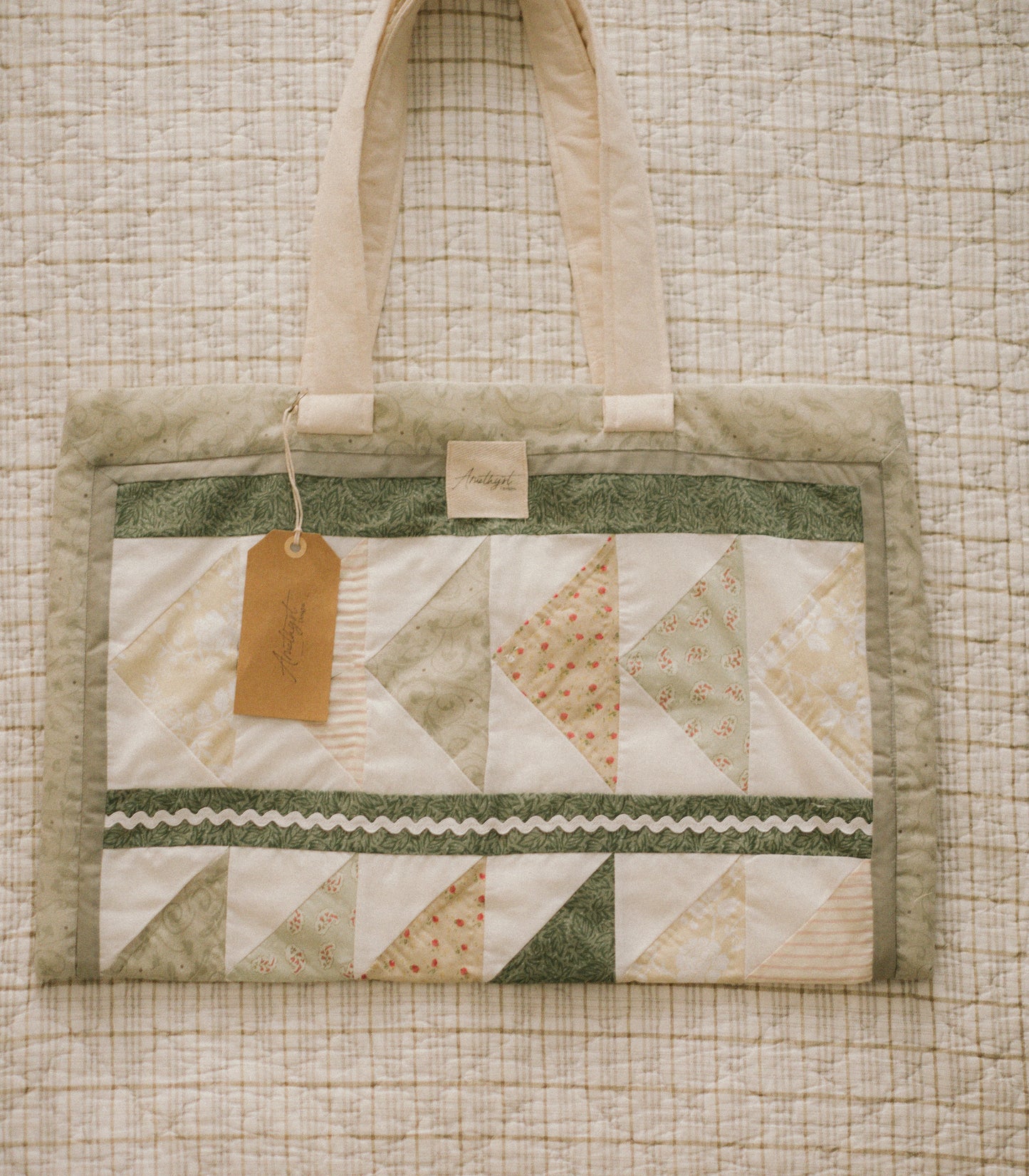 Handmade quilted reusable bag - mossy ♡