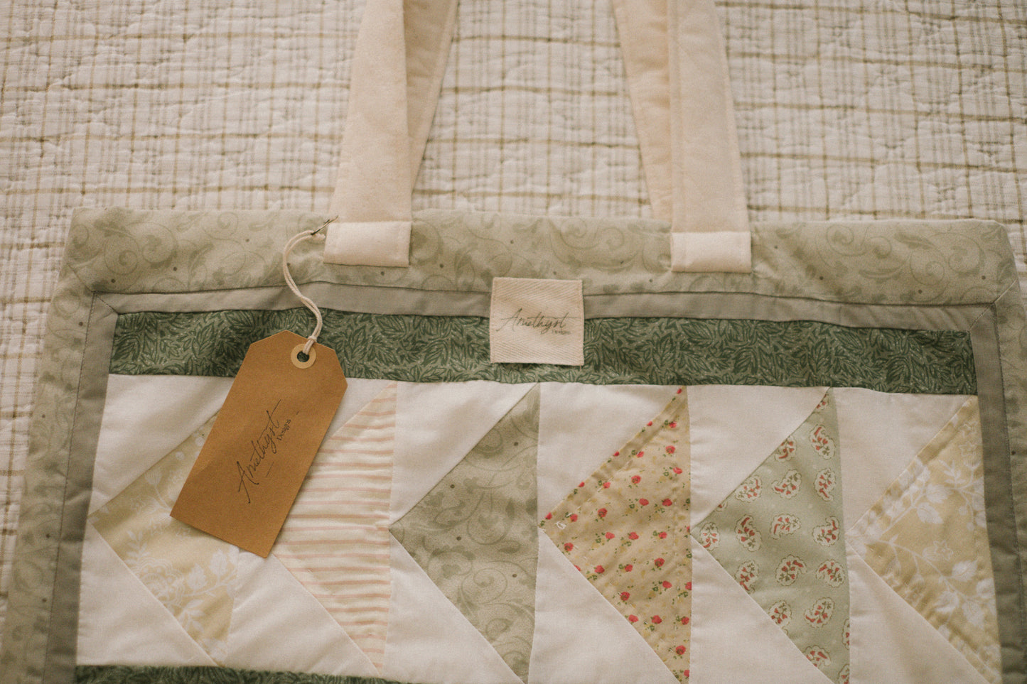 Handmade quilted reusable bag - mossy ♡