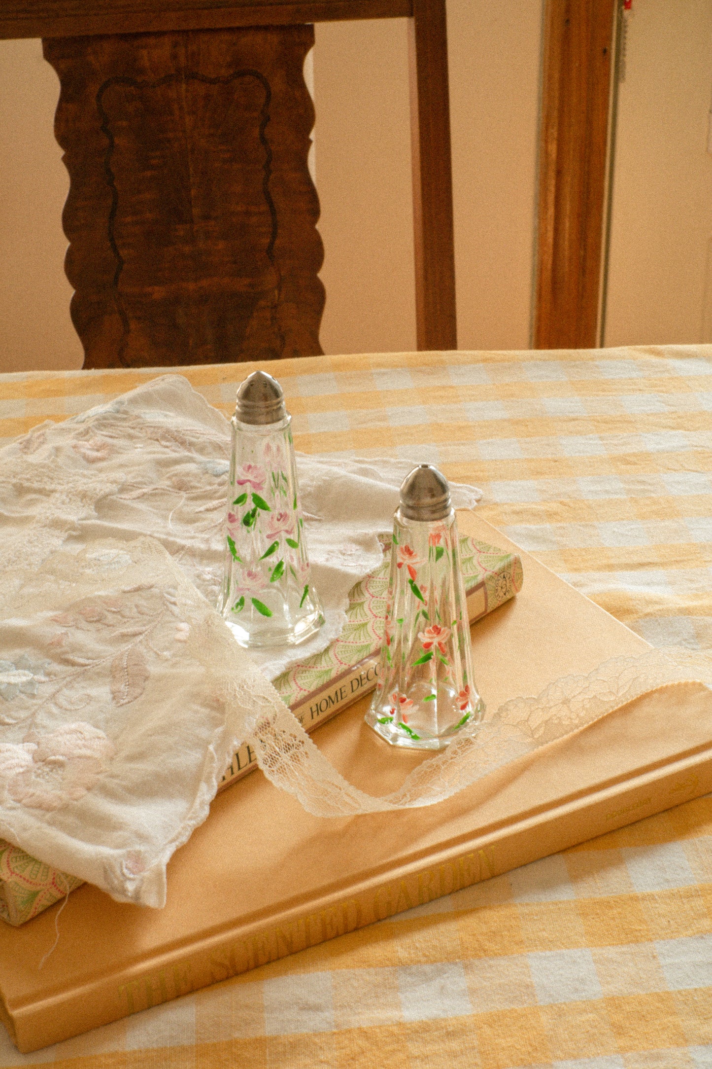 Vintage hand-painted floral glass s&p shakers