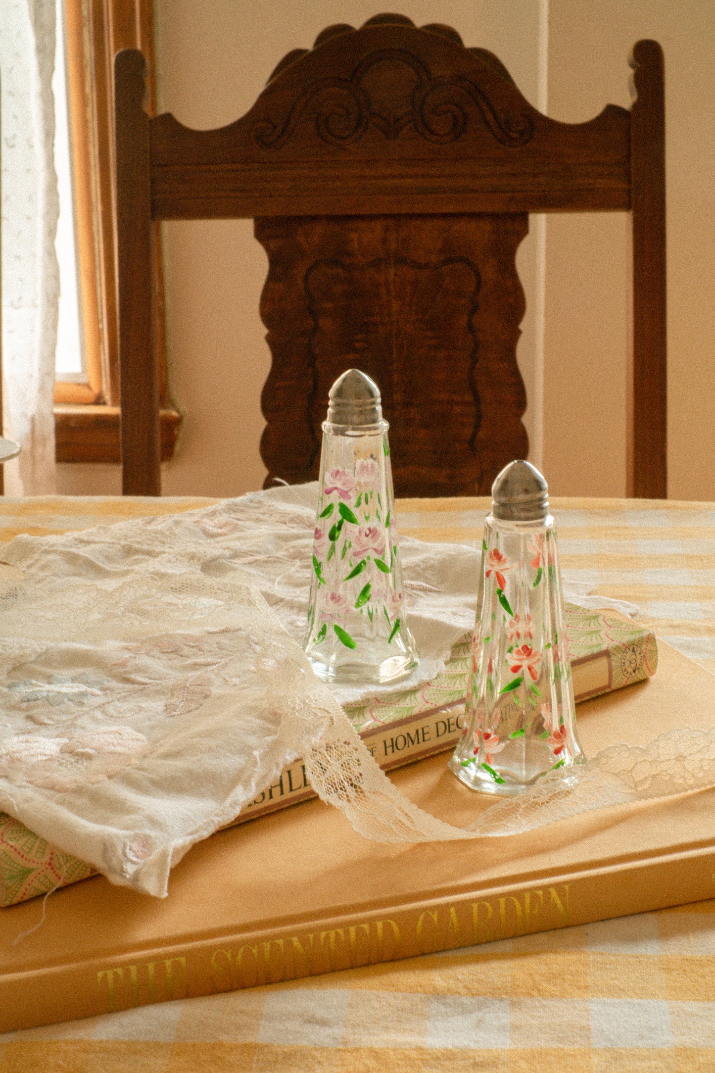 Vintage hand-painted floral glass s&p shakers