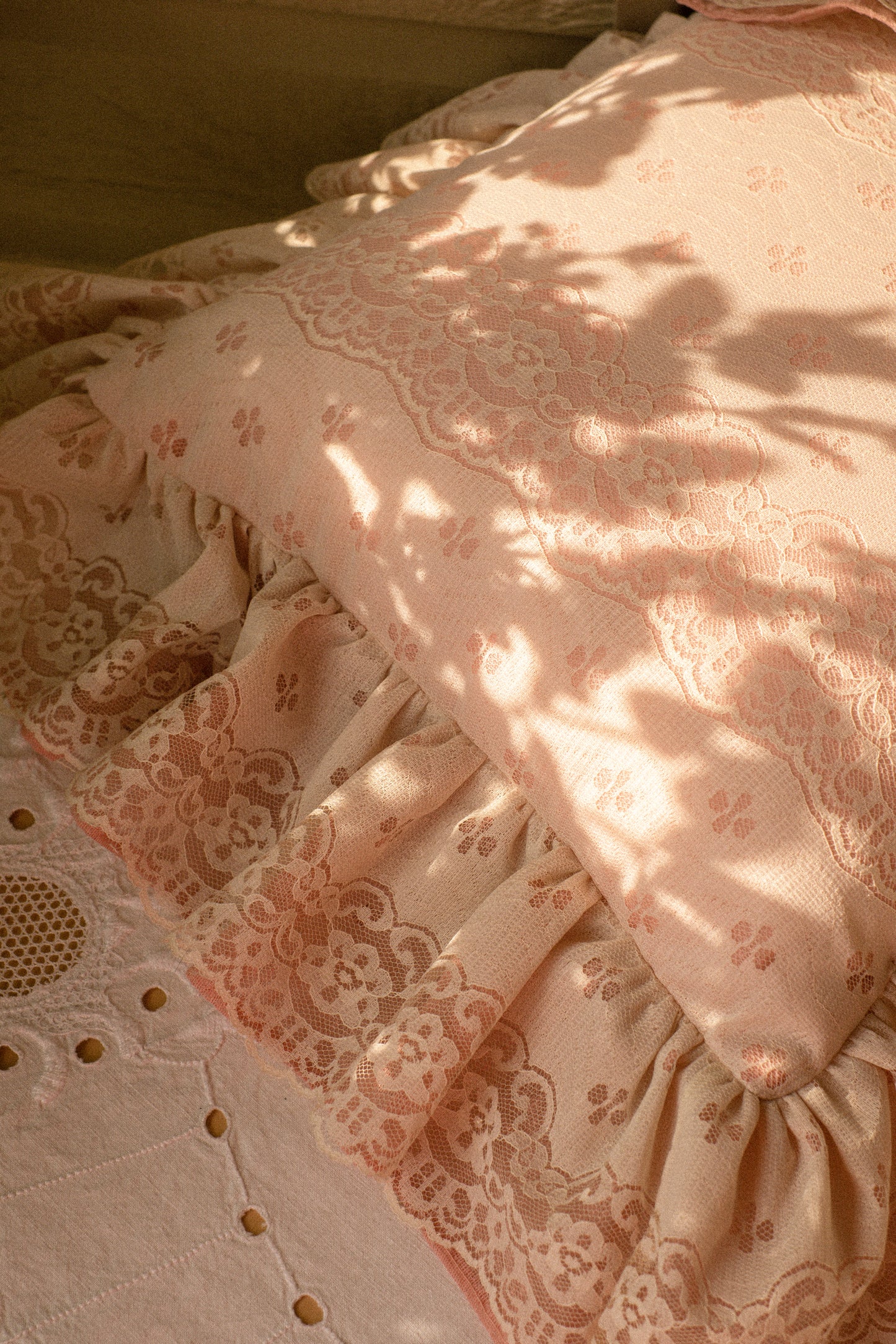Vintage pink & cream lace ruffled pillows