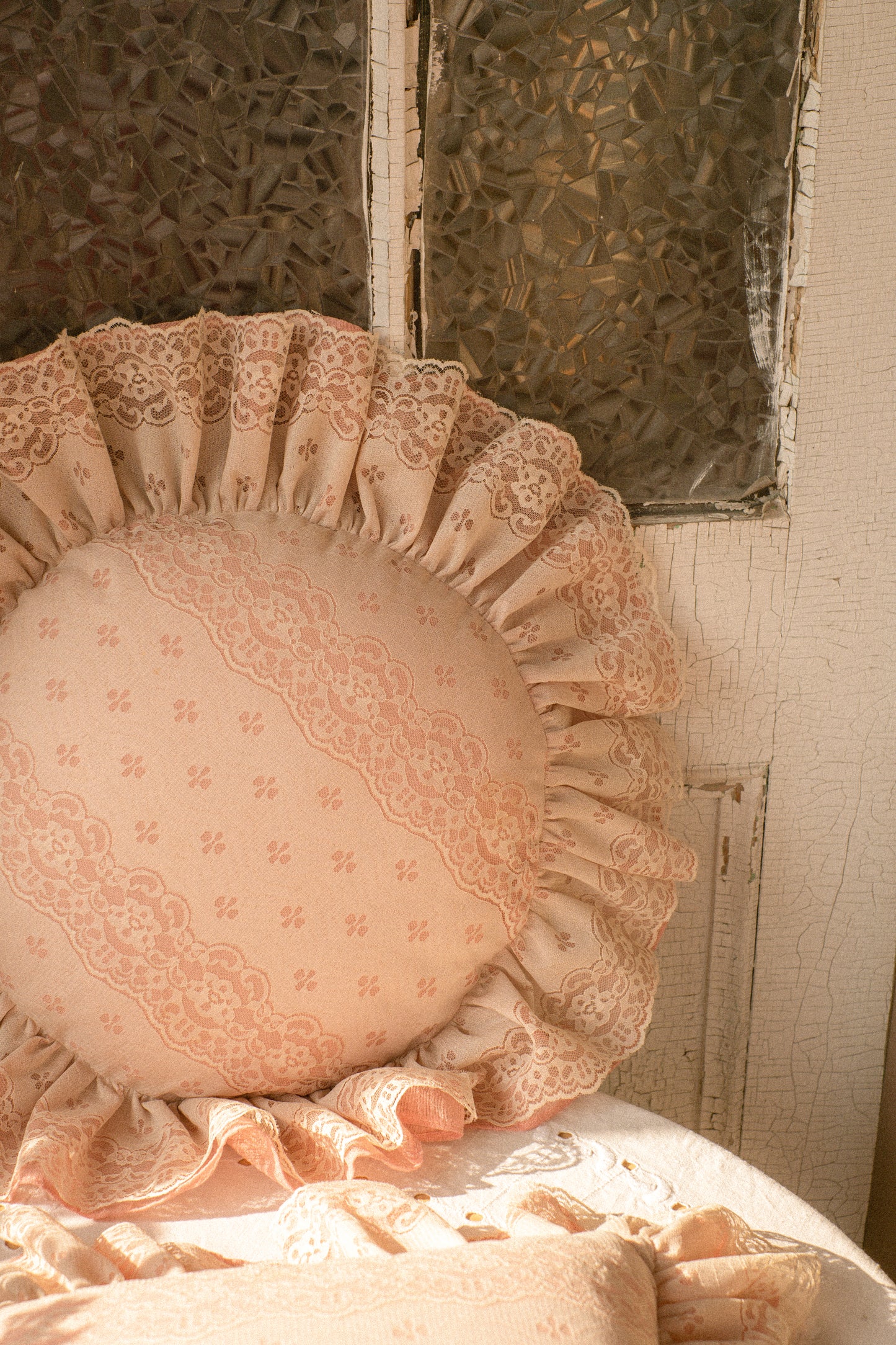 Vintage pink & cream lace ruffled pillows