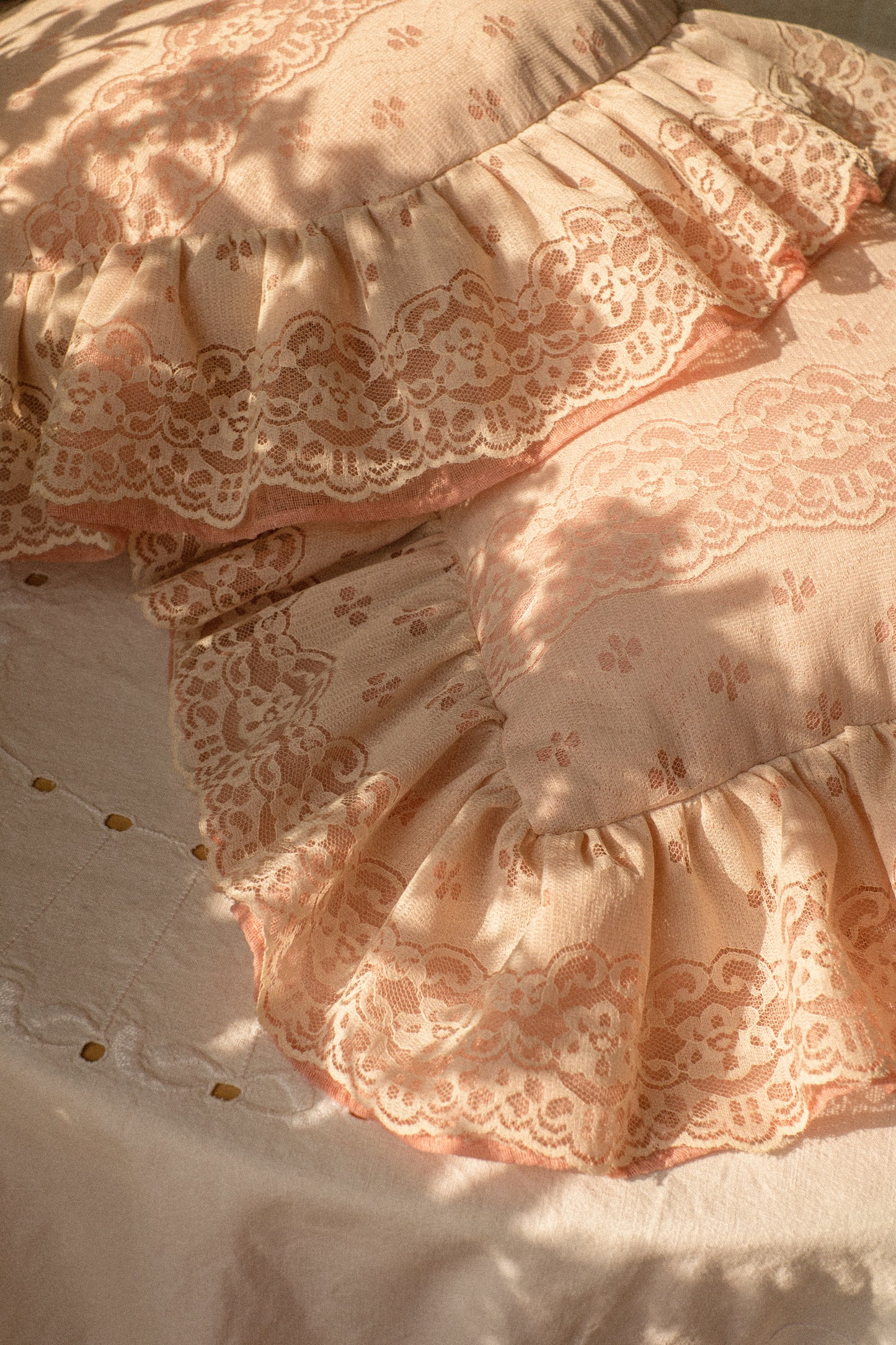 Vintage pink & cream lace ruffled pillows