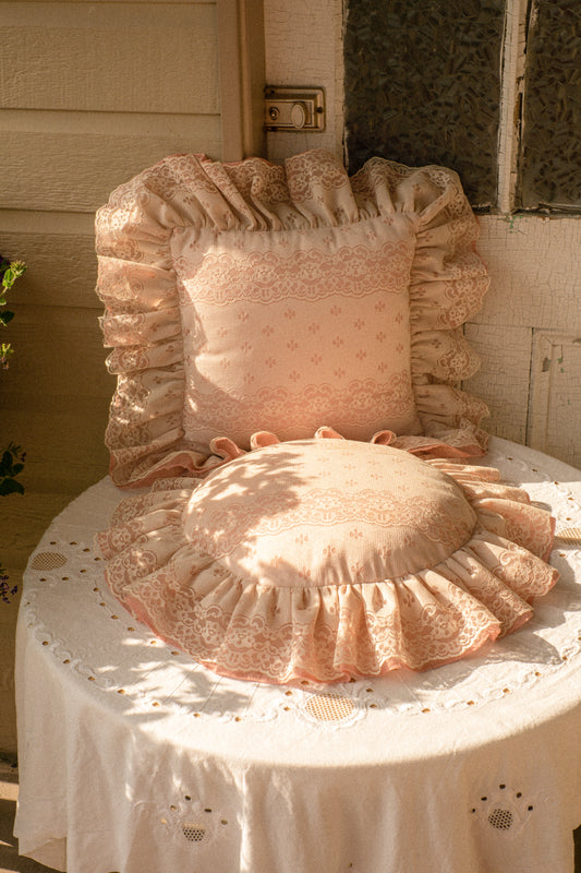 Vintage pink & cream lace ruffled pillows