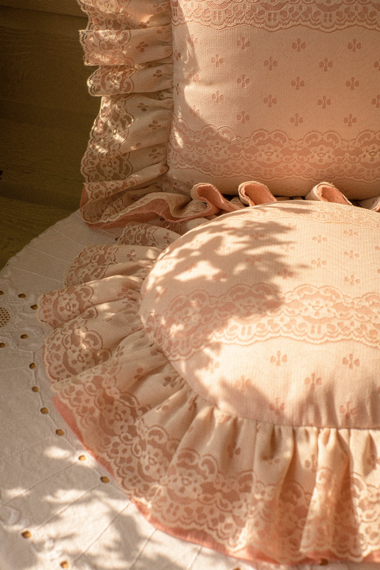 Vintage pink & cream lace ruffled pillows