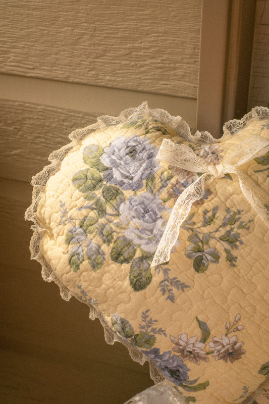 Handmade Lacey ruffled heart pillow - bluebelle