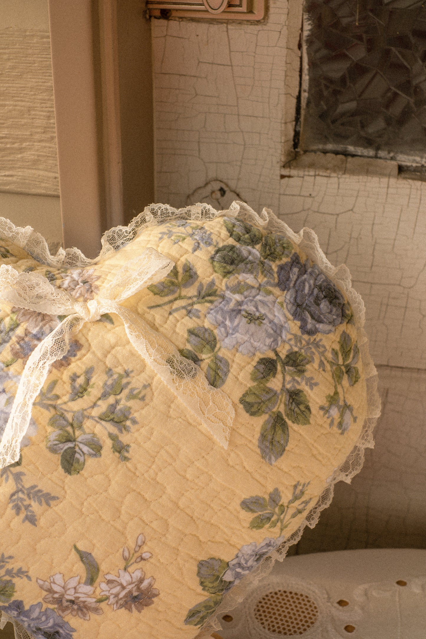 Handmade Lacey ruffled heart pillow - bluebelle