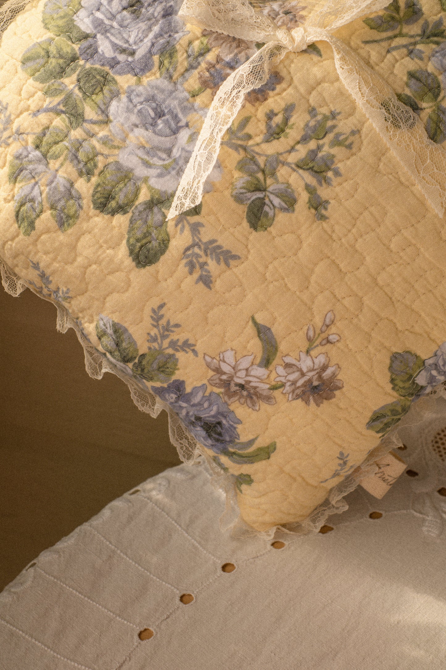 Handmade Lacey ruffled heart pillow - bluebelle