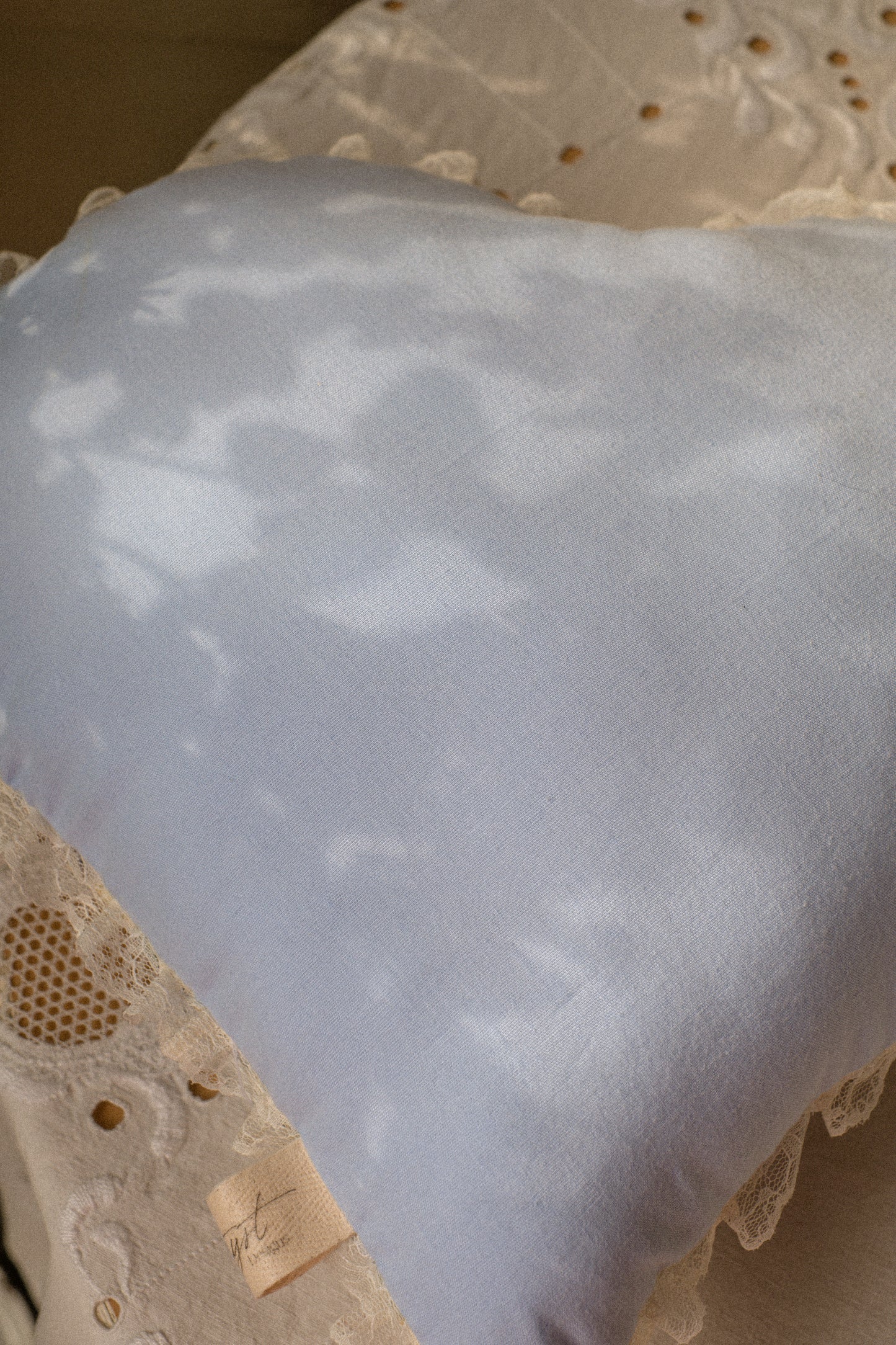 Handmade Lacey ruffled heart pillow - bluebelle