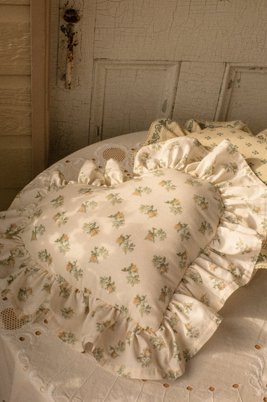 Handmade ruffled heart pillow - buttercup