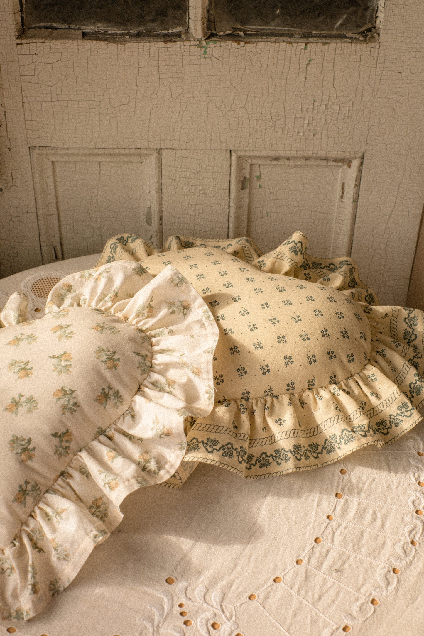 Handmade ruffled heart pillow - buttercup