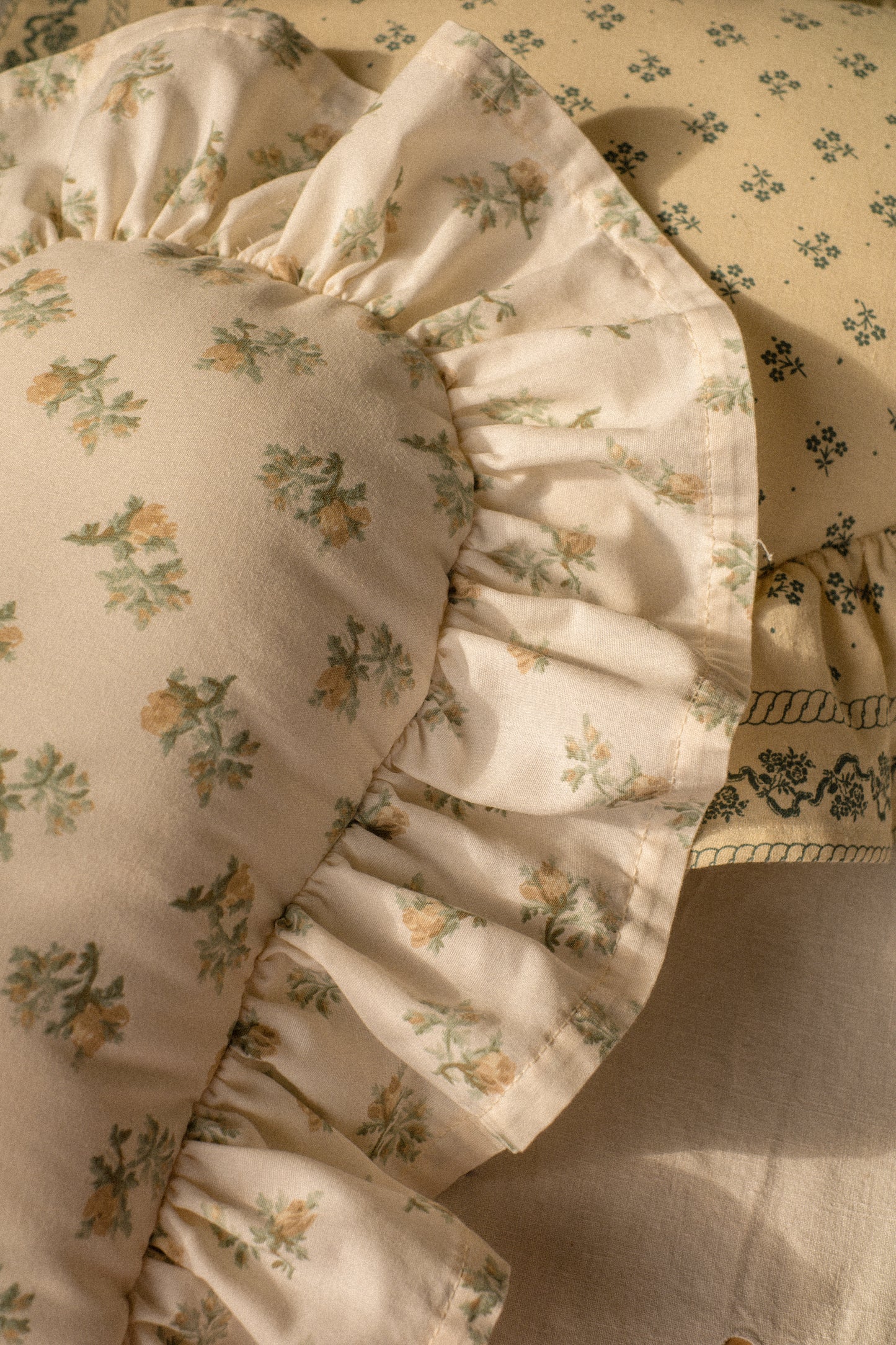Handmade ruffled heart pillow - buttercup