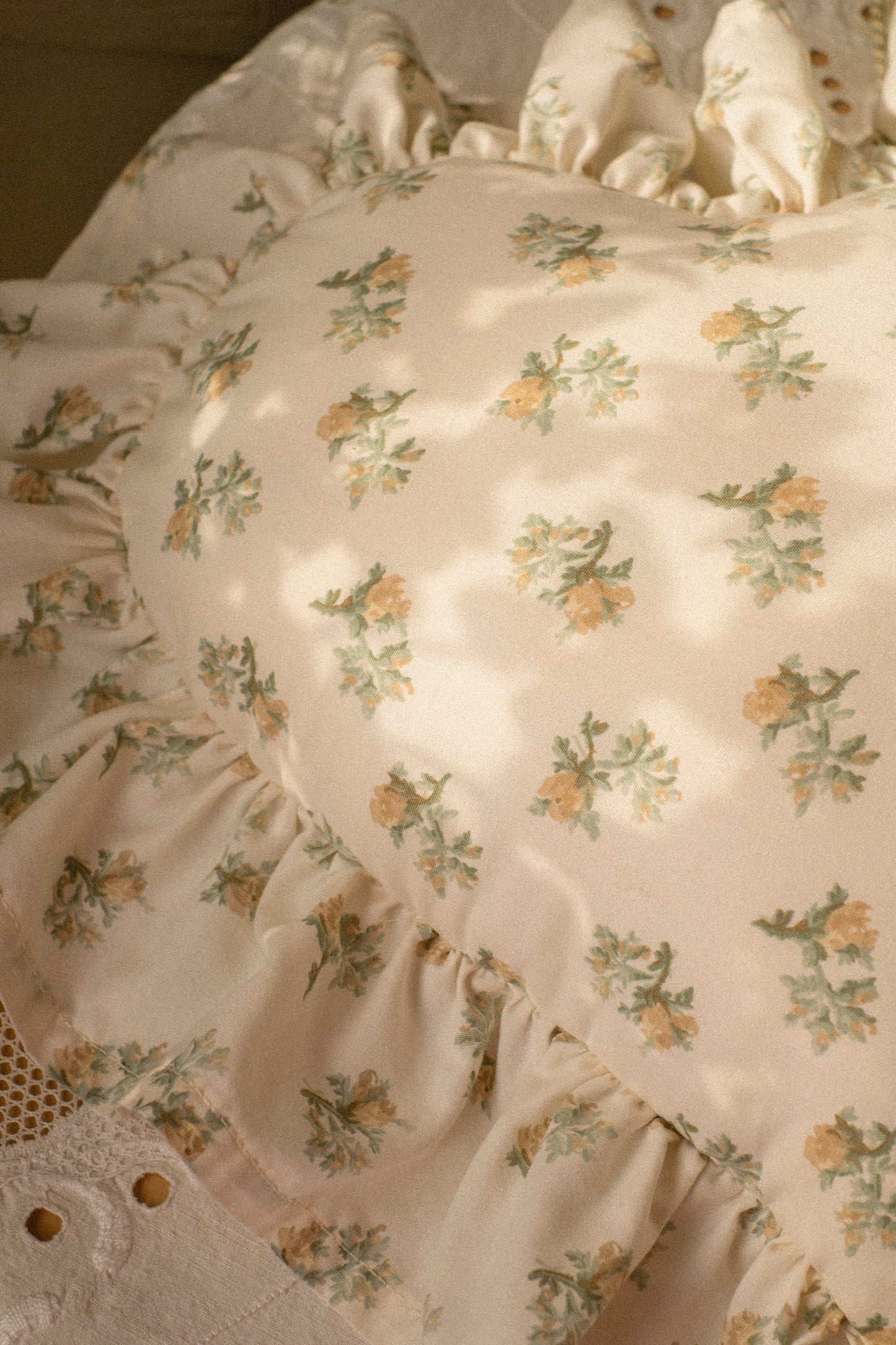 Handmade ruffled heart pillow - buttercup