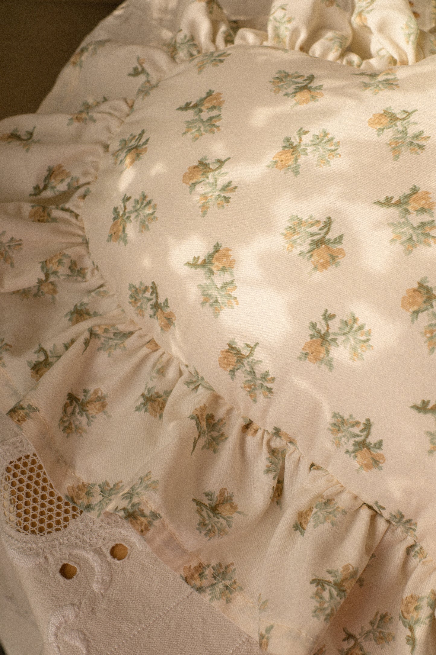 Handmade ruffled heart pillow - buttercup