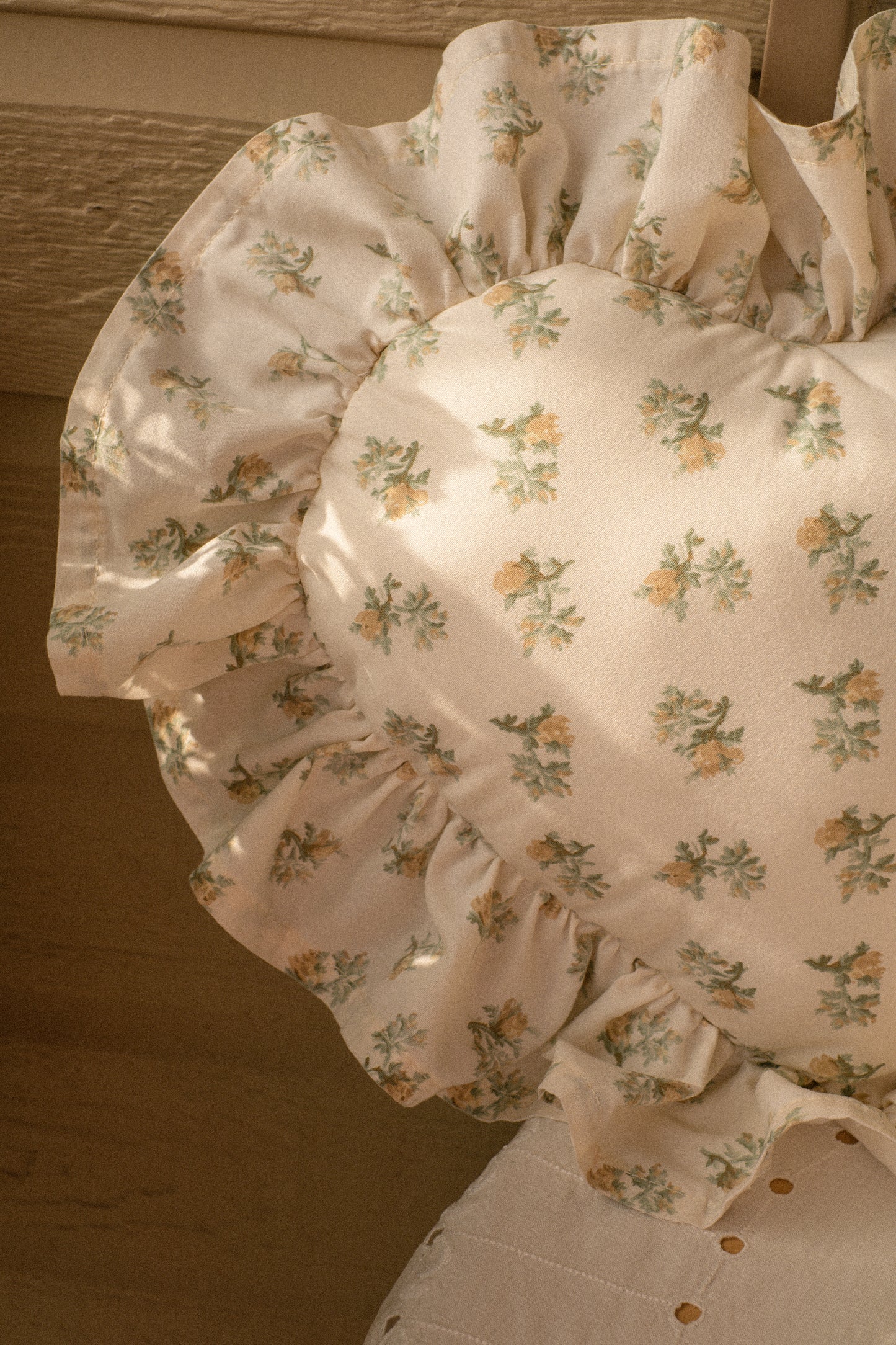 Handmade ruffled heart pillow - buttercup
