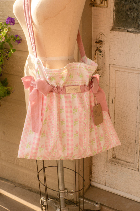 Handmade ruffled bow slouchy tote bag - Rosette