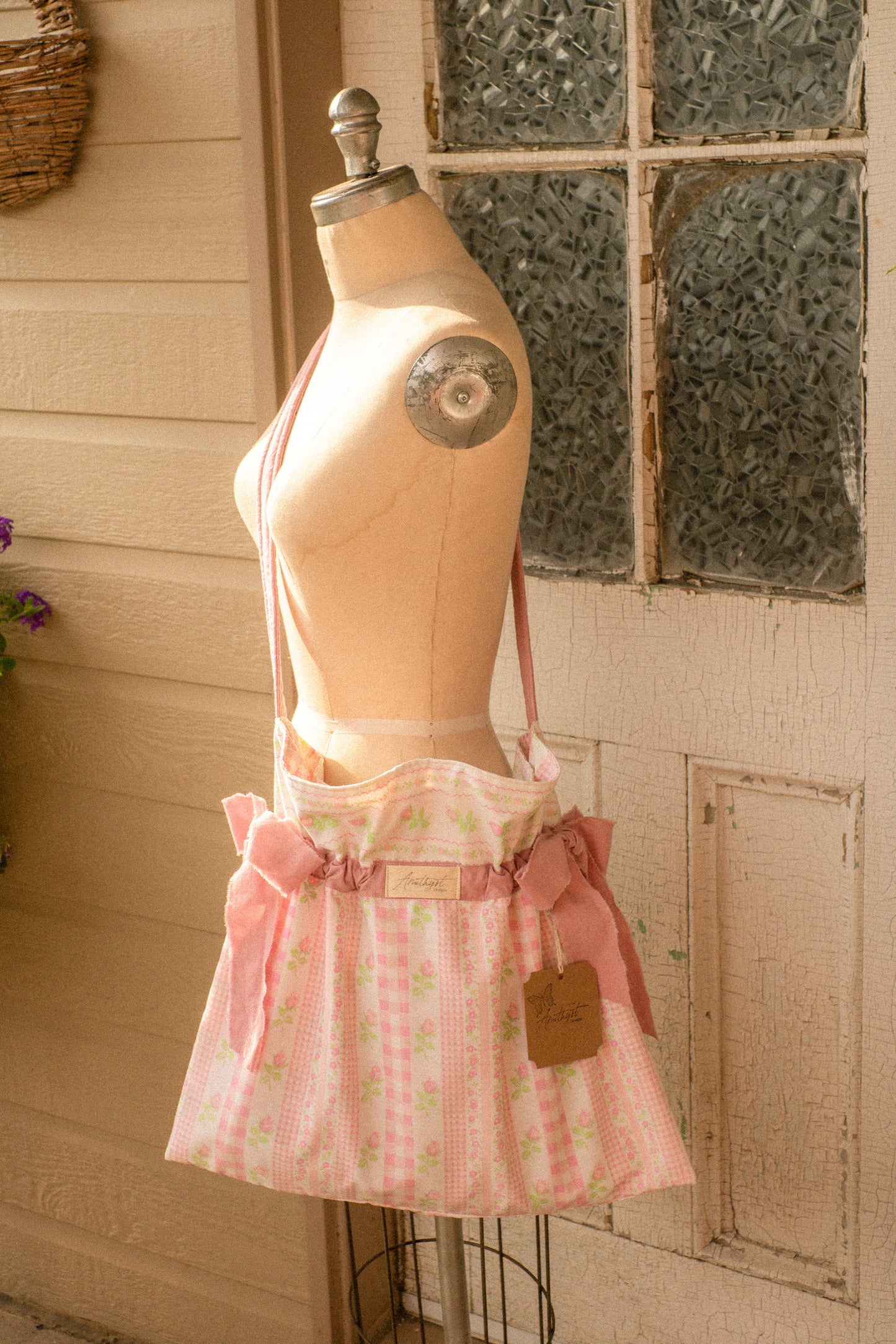 Handmade ruffled bow slouchy tote bag - Rosette