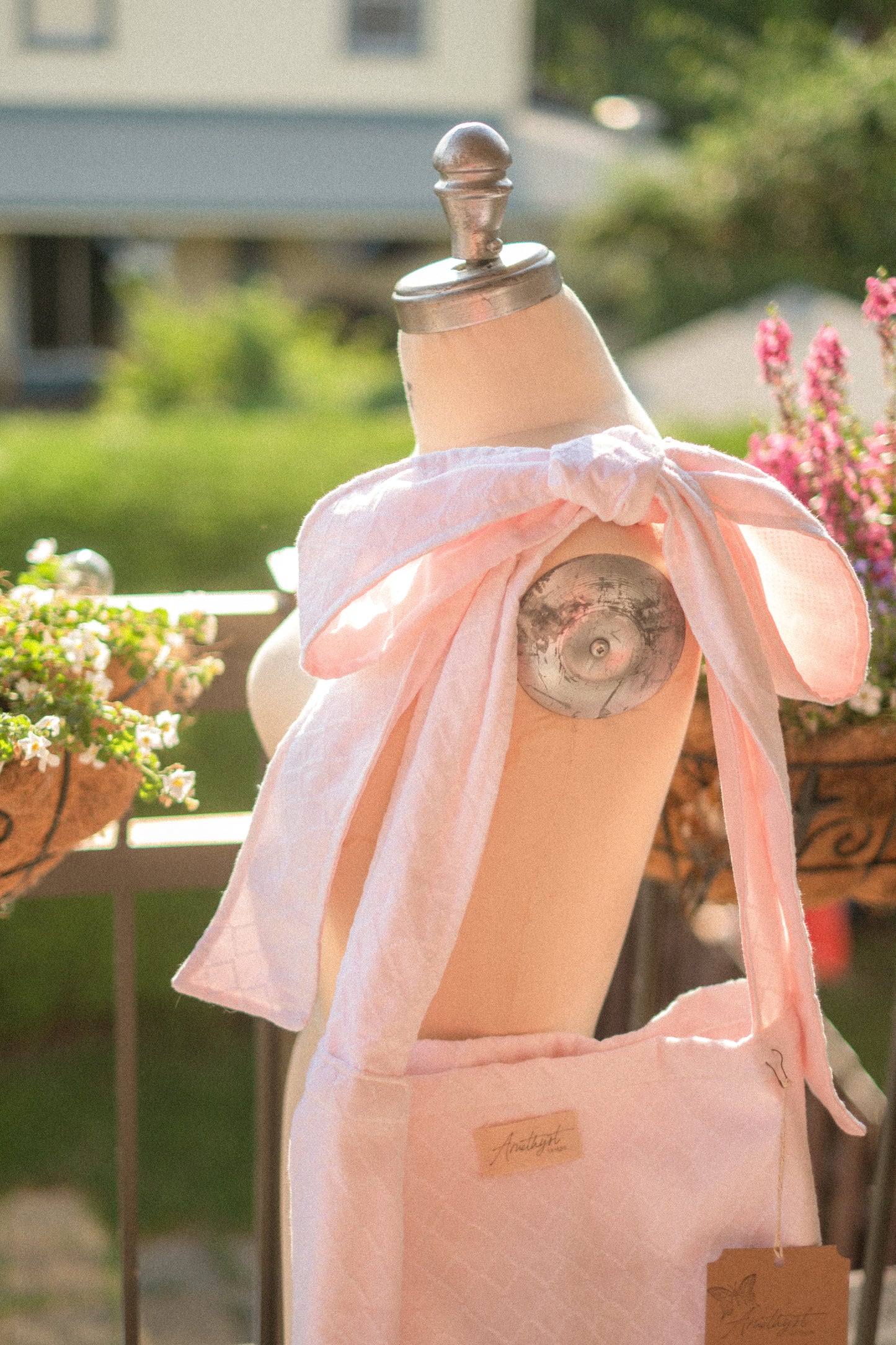 Handmade Ribbon cotton reversible tote - ballerina slippers