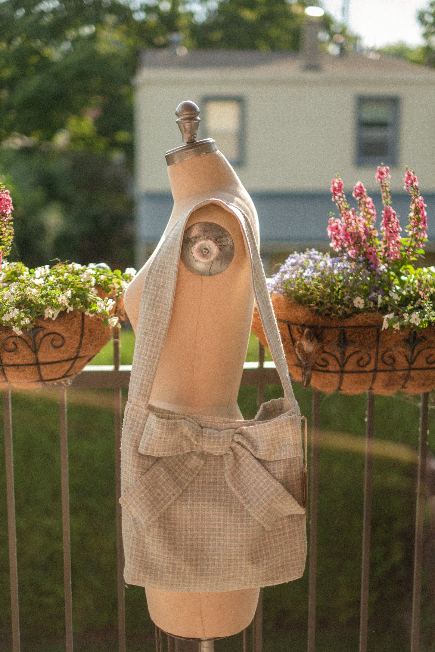 Handmade Ribbon cotton tote - periwinkle