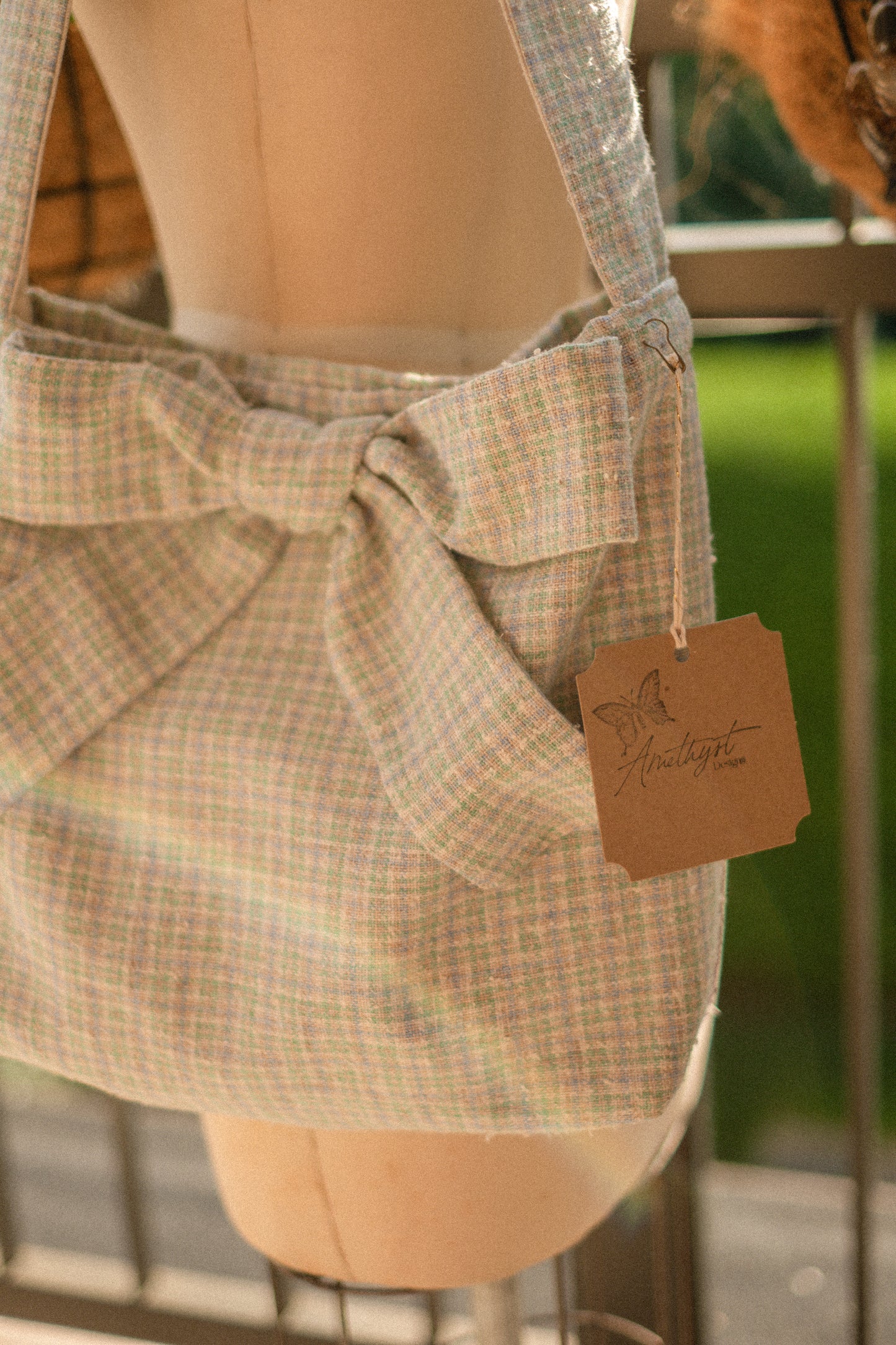Handmade Ribbon cotton tote - periwinkle
