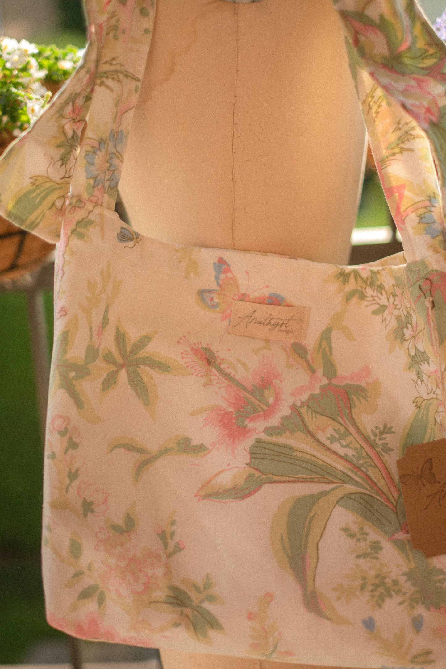 Handmade Ribbon cotton tote - fairy meadows