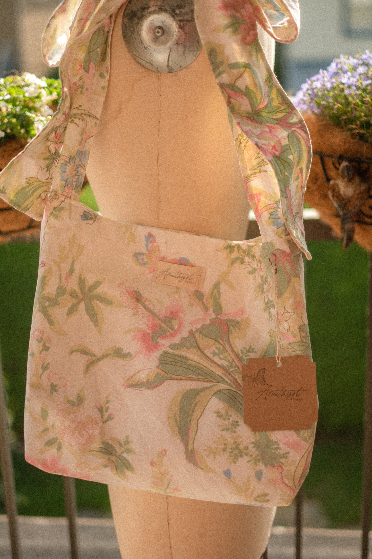 Handmade Ribbon cotton tote - fairy meadows