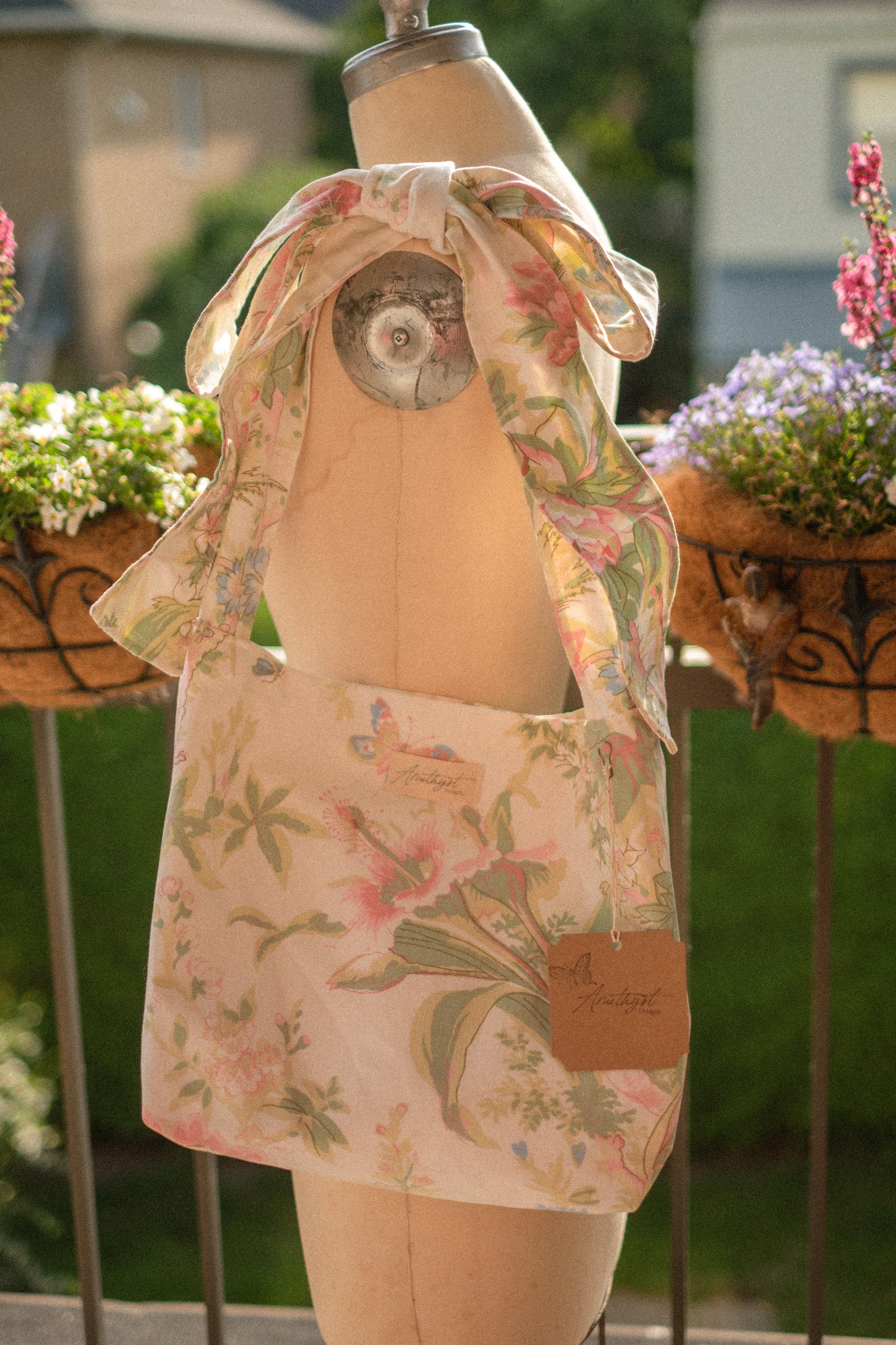 Handmade Ribbon cotton tote - fairy meadows